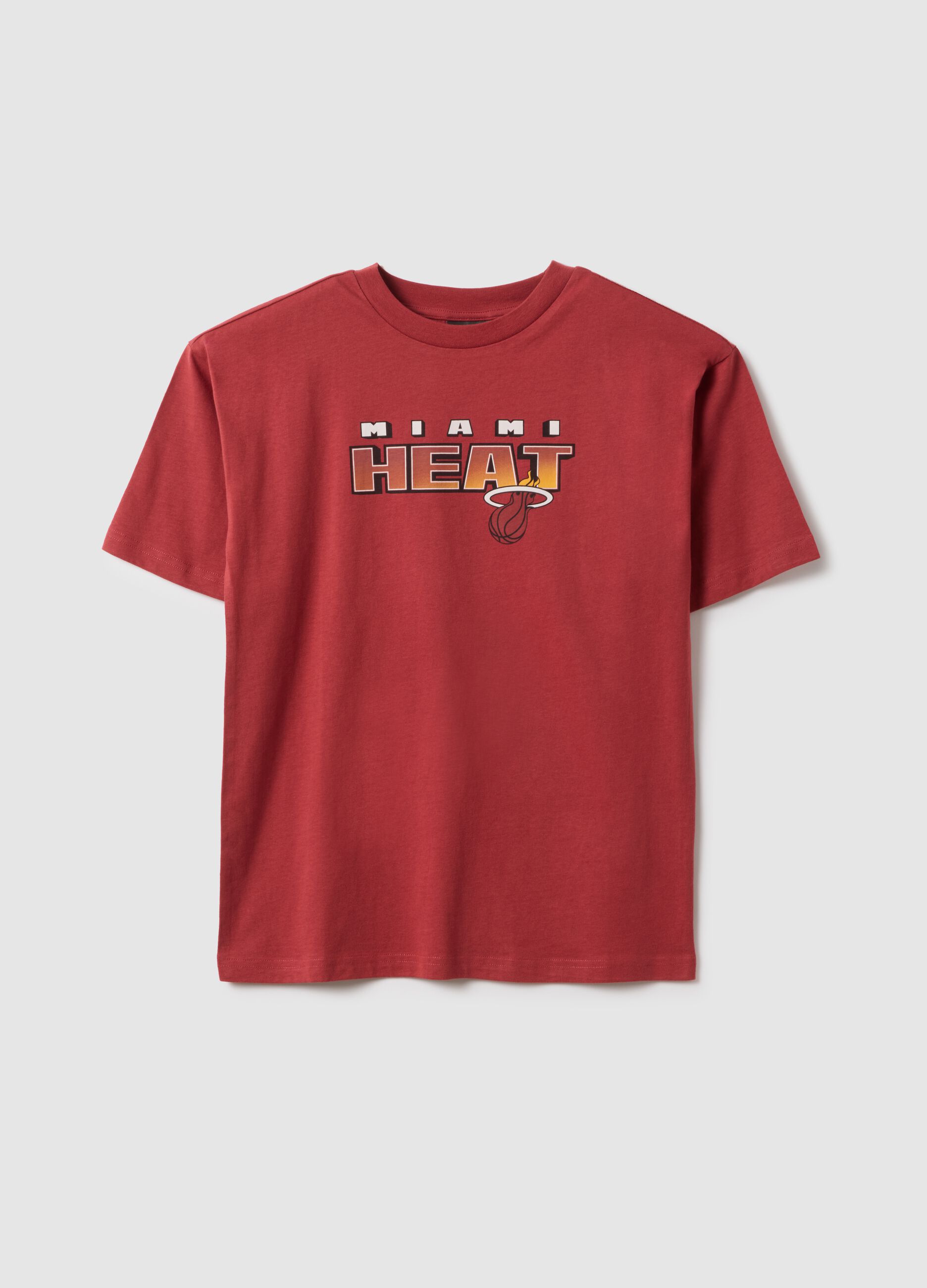 Red pure cotton kids' t-shirt relaxed fit with Miami Heat print