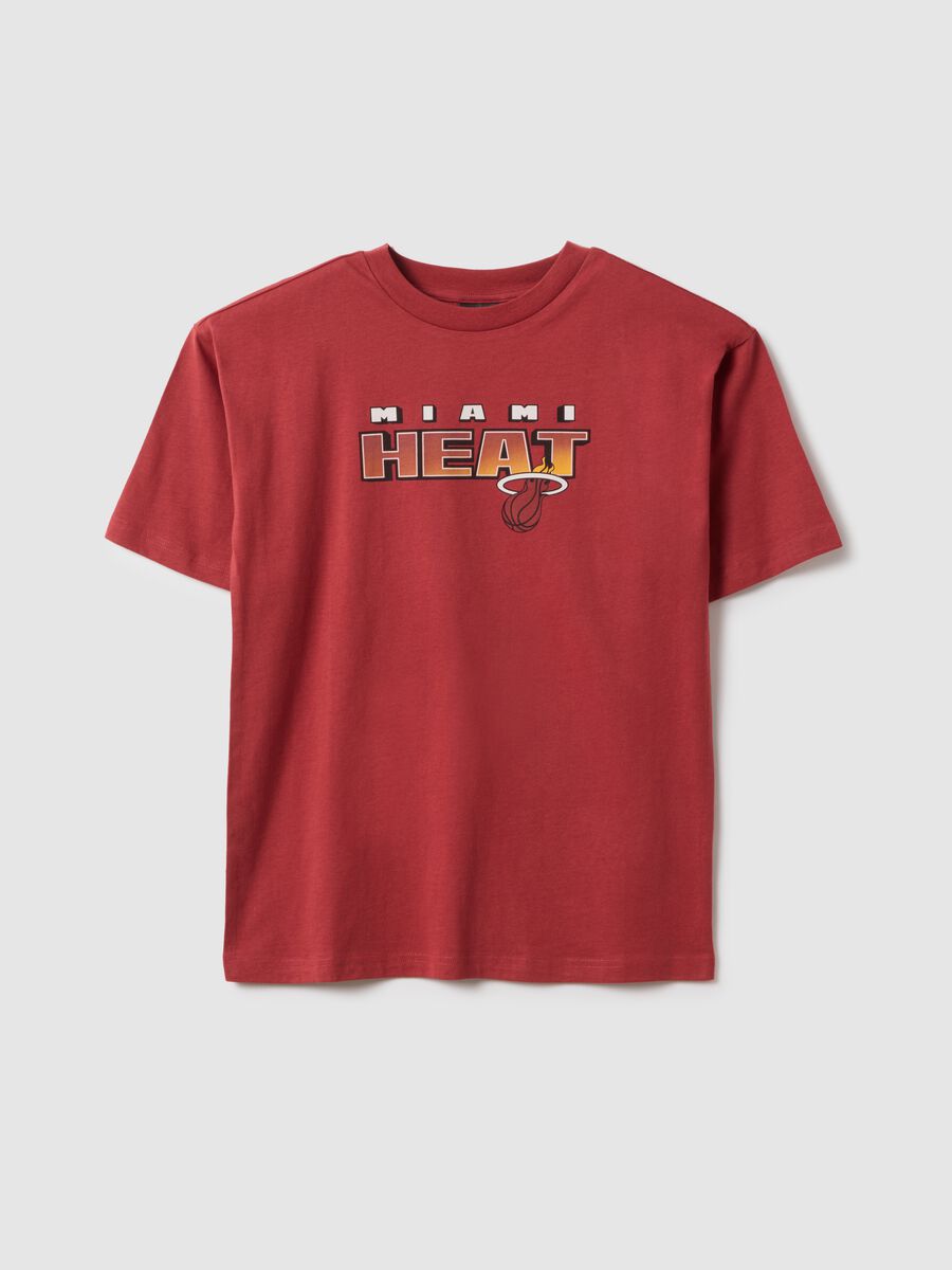 Red pure cotton kids' t-shirt relaxed fit with Miami Heat print_0