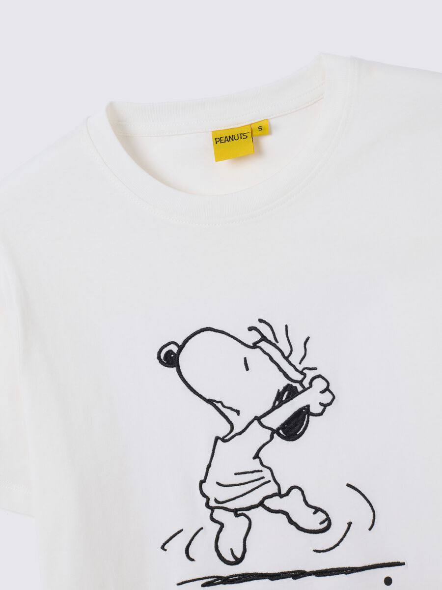 T-shirt da donna in puro cotone bianca relaxed fit con stampa Snoopy_1
