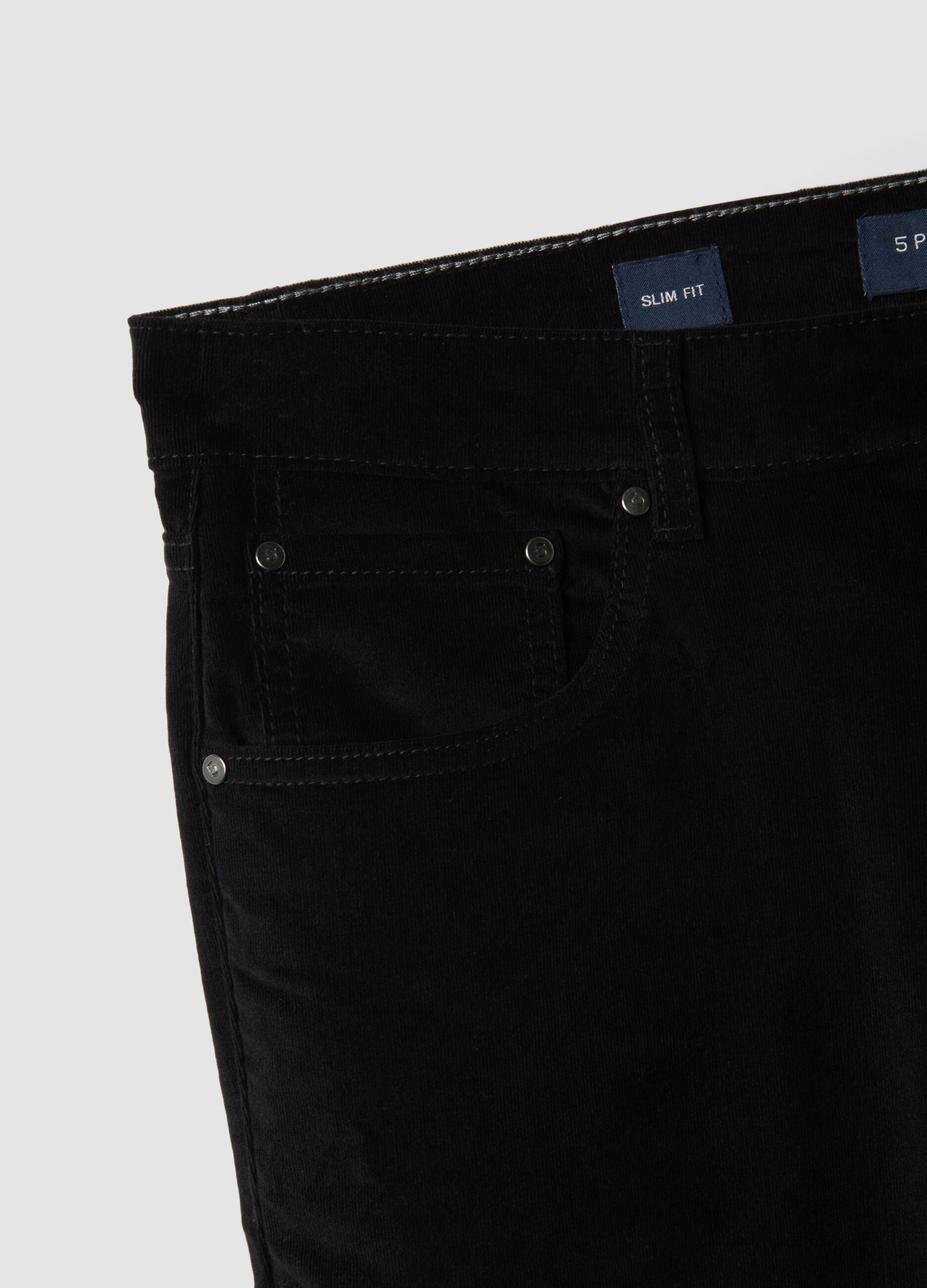Black ribbed slim-fit stretch cotton trousers