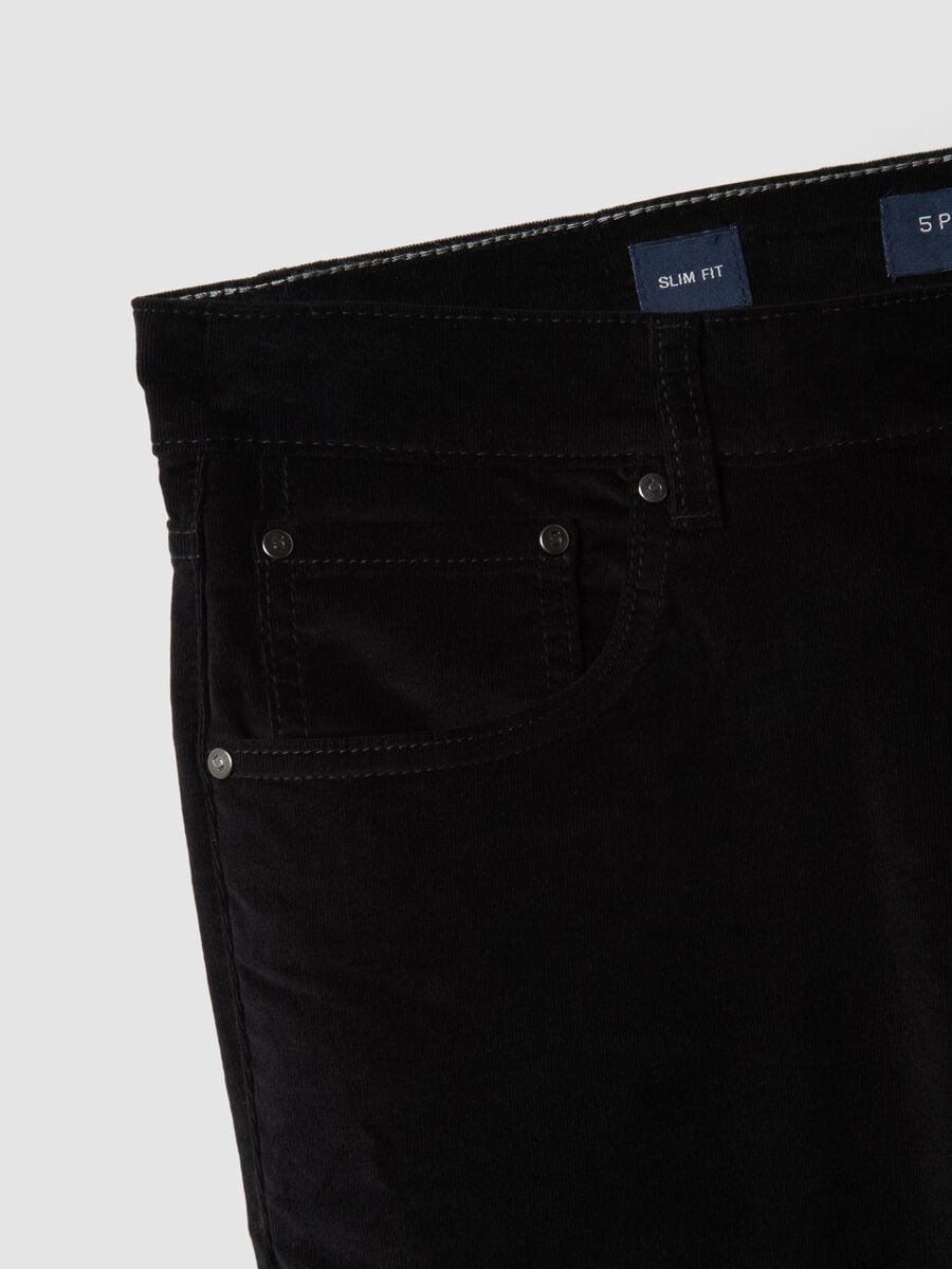 Pantaloni neri a costine in cotone elasticizzato slim fit_1
