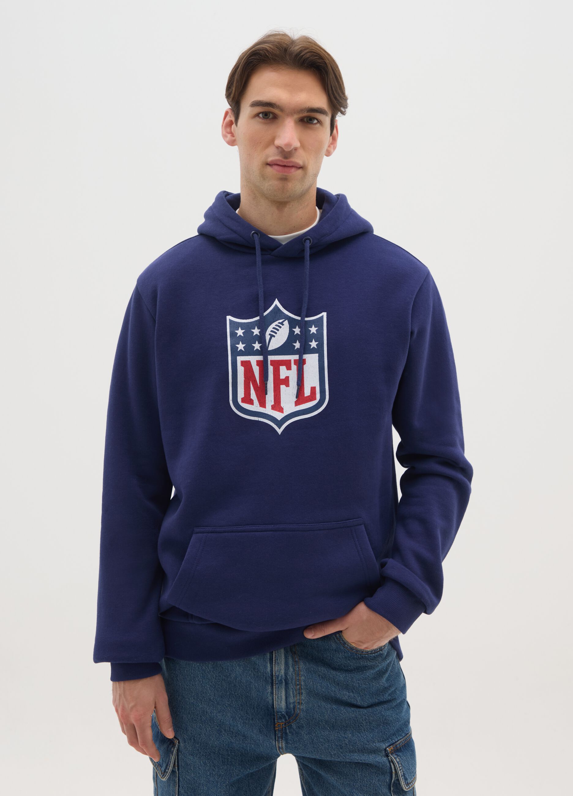 Blue cotton blend hoodie with NFL logo