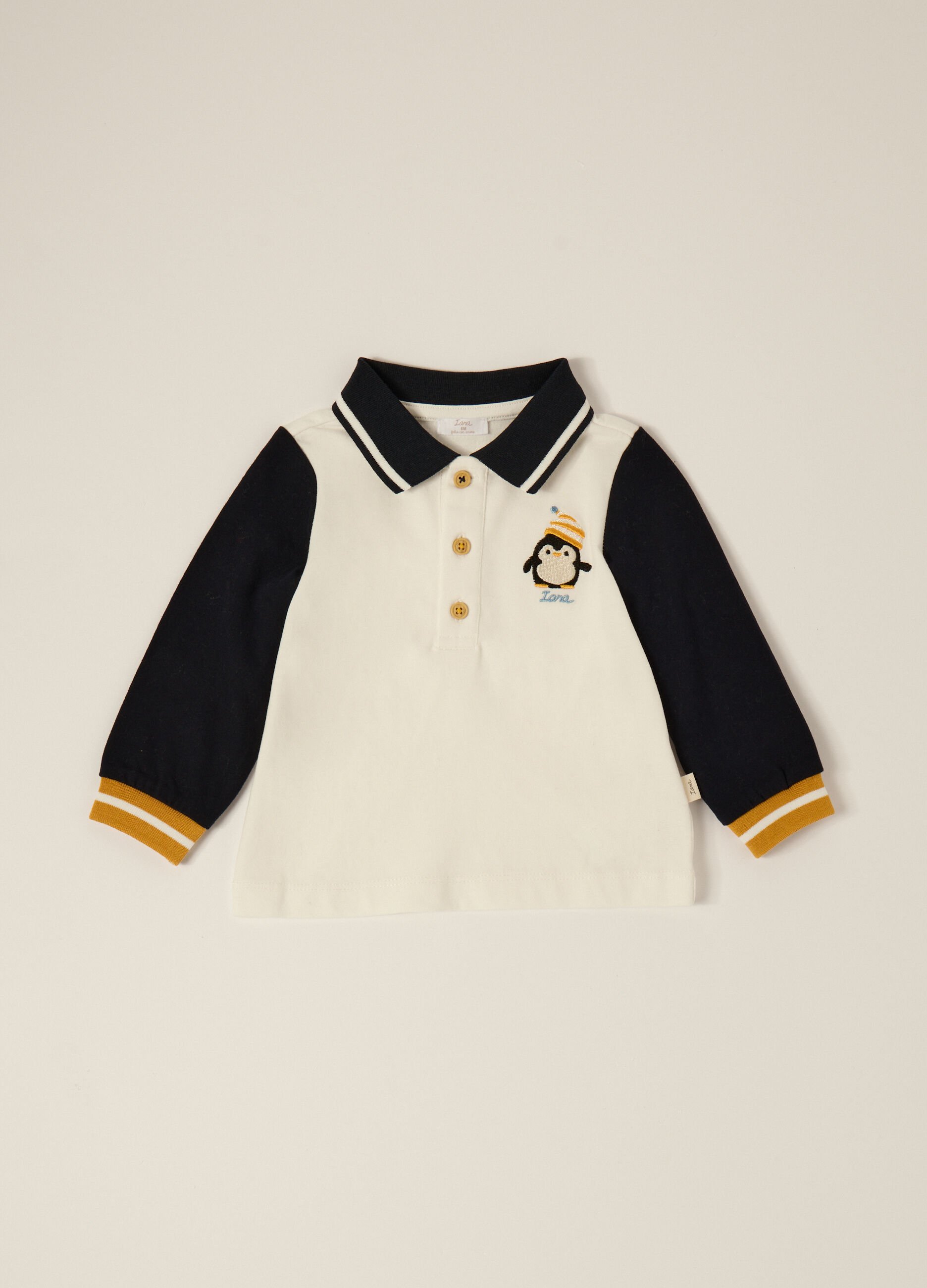 White long-sleeved cotton polo shirt