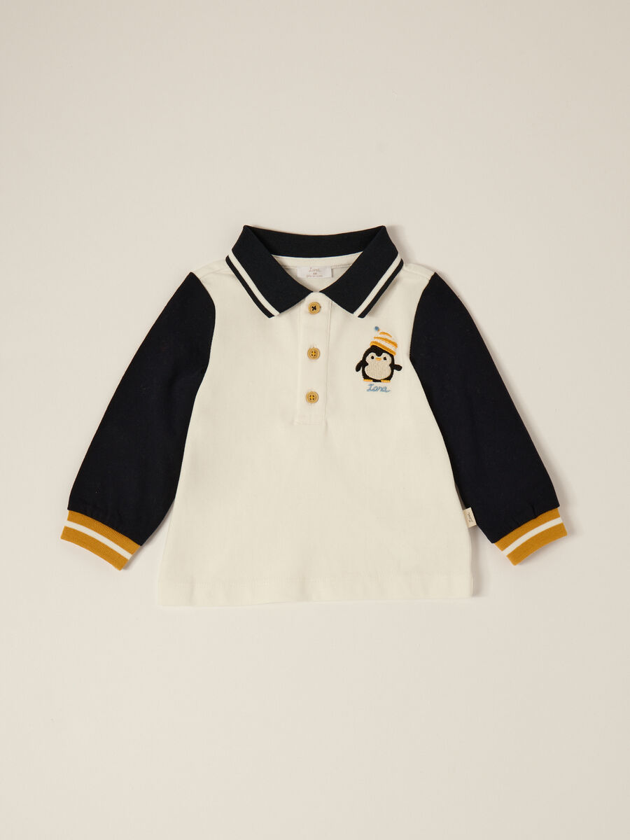 White long-sleeved cotton polo shirt_0
