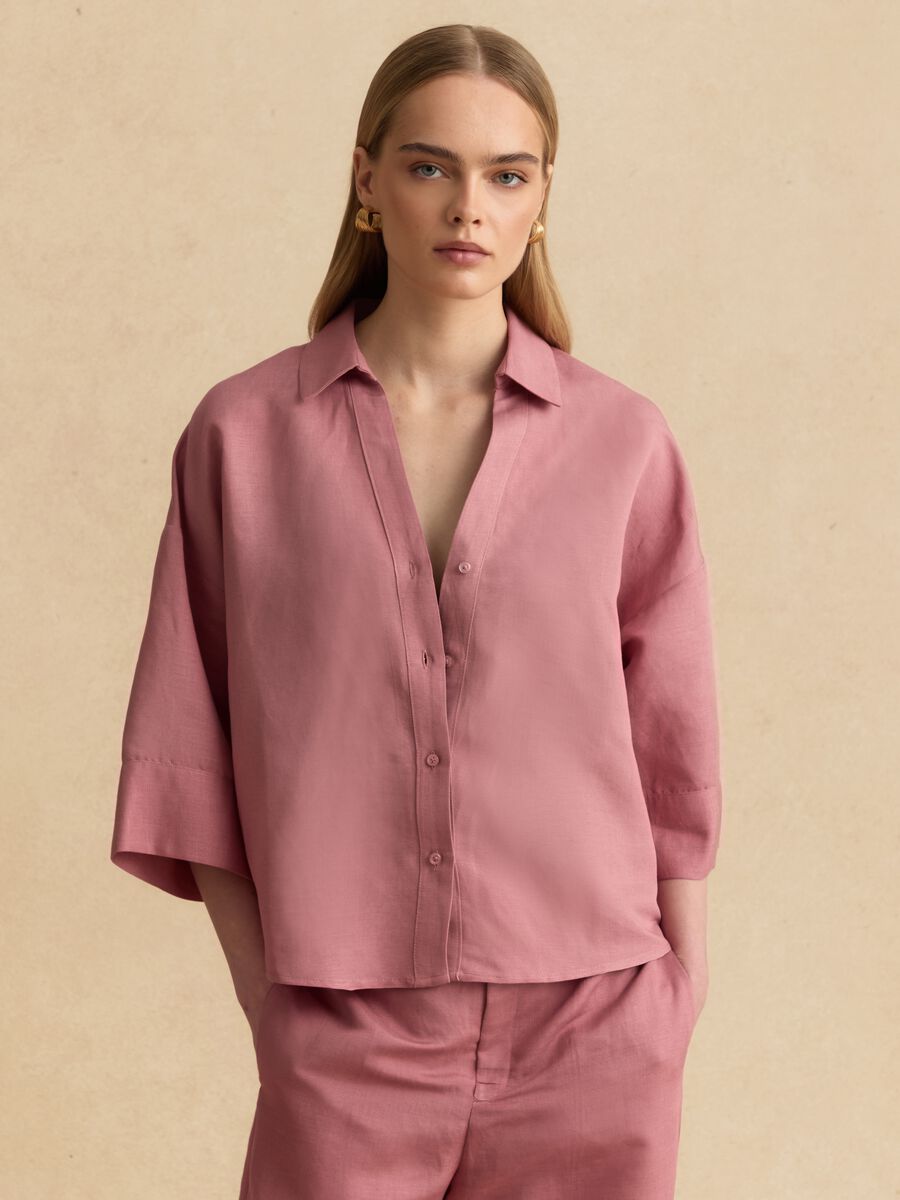 Camicia rosa in misto lino e viscosa oversize fit _1