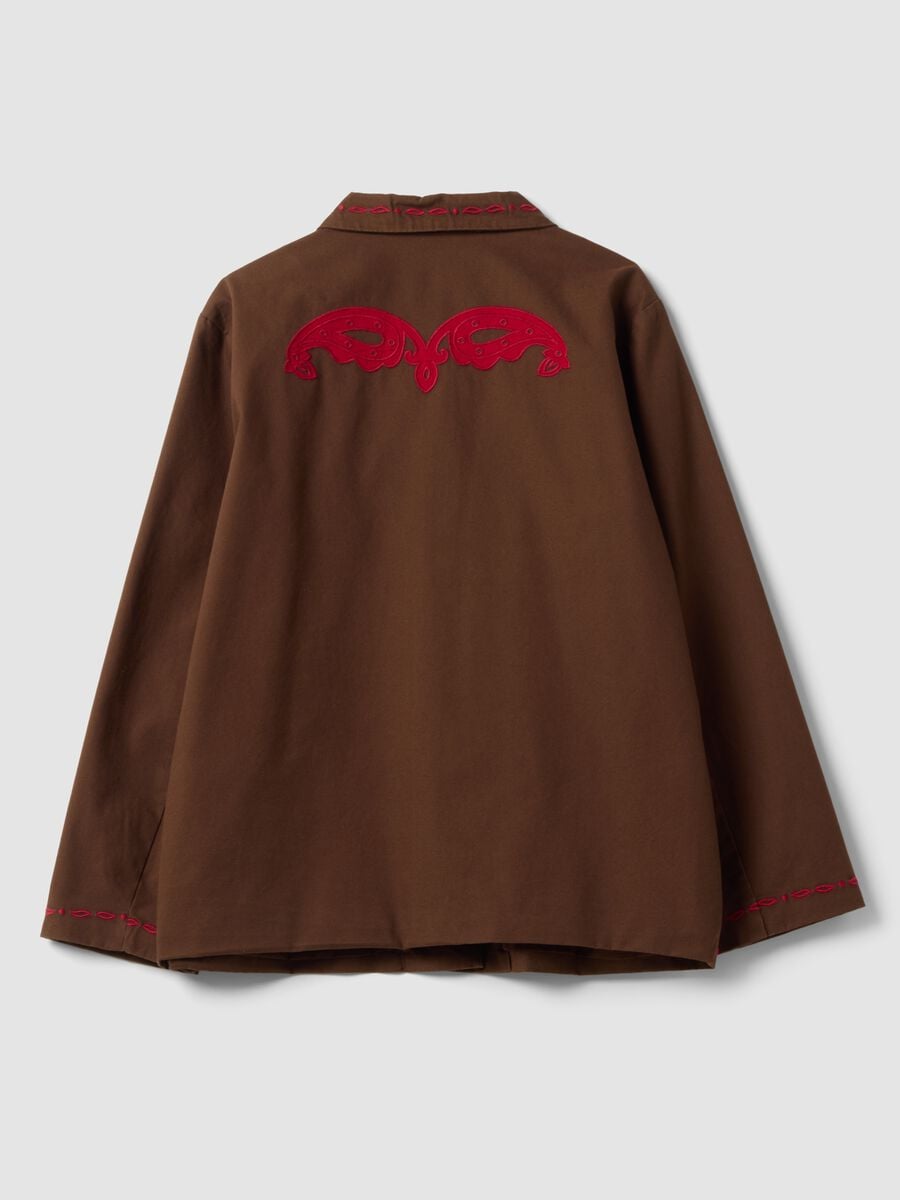 Brown pure cotton shacket with contrasting embroidery, regular fit_6