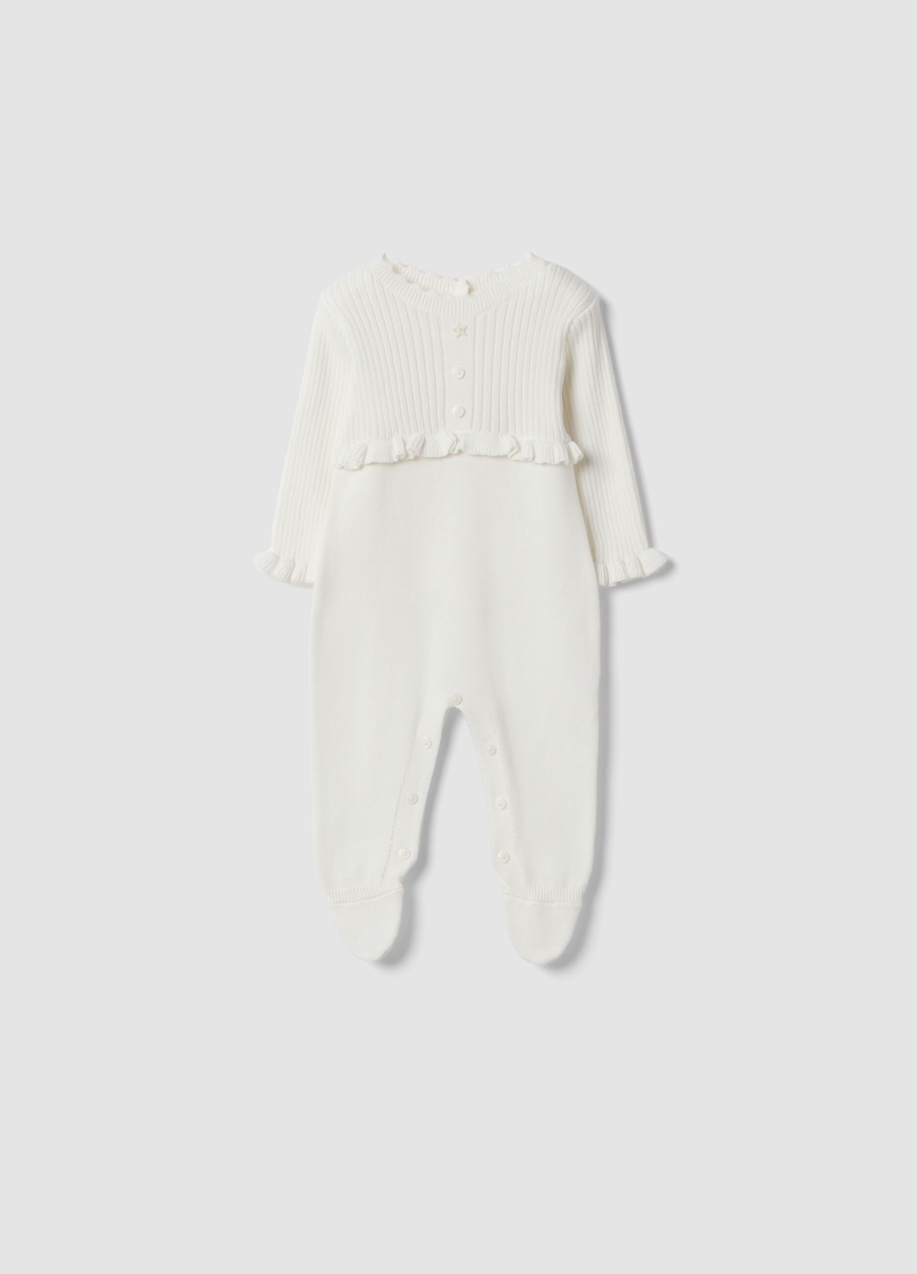 White organic cotton baby sleepsuit with feet