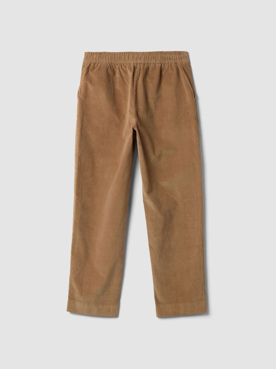 Pantaloni beige in cotone elasticizzato a coste con vita elasticizzata_6