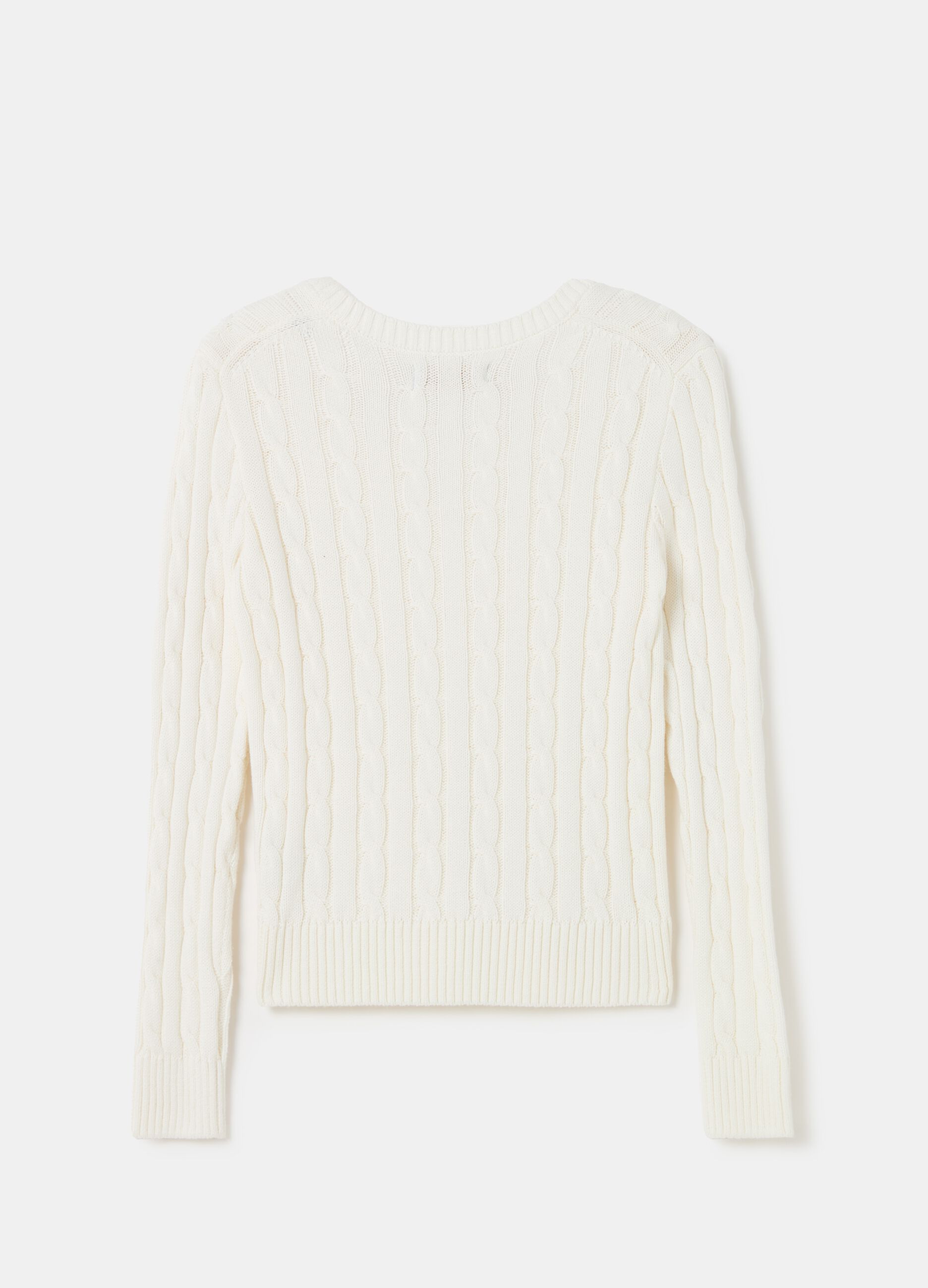 Pullover with cable design and V neck