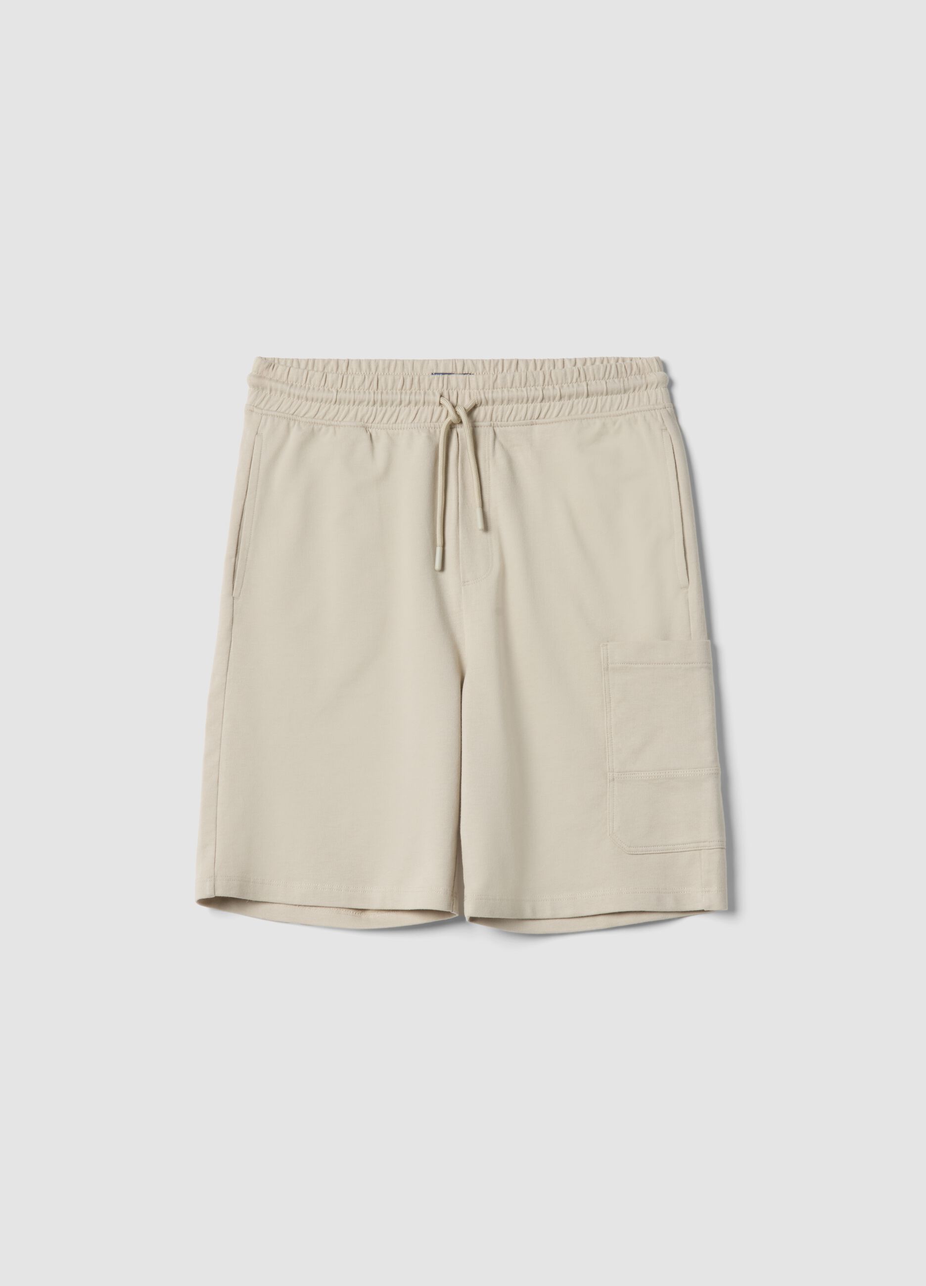 Boy's beige oversized fit pure cotton cargo shorts