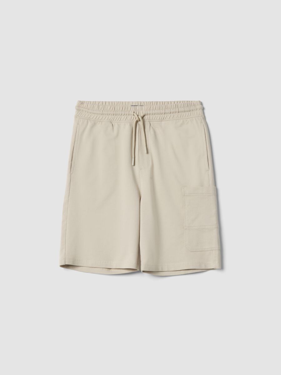 Boy's beige oversized fit pure cotton cargo shorts_0