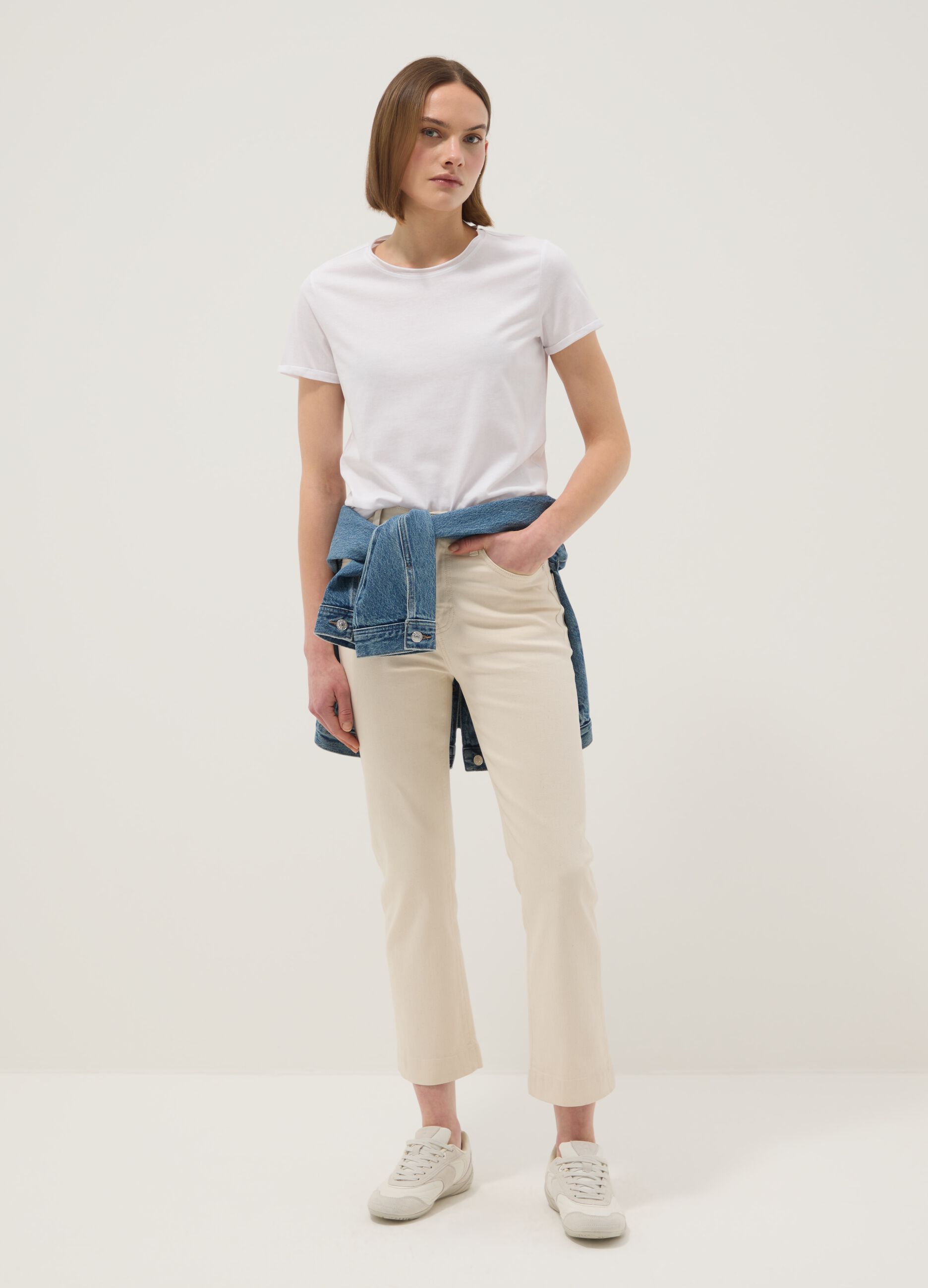White Stretch Denim Cotton Bootcut Jeans