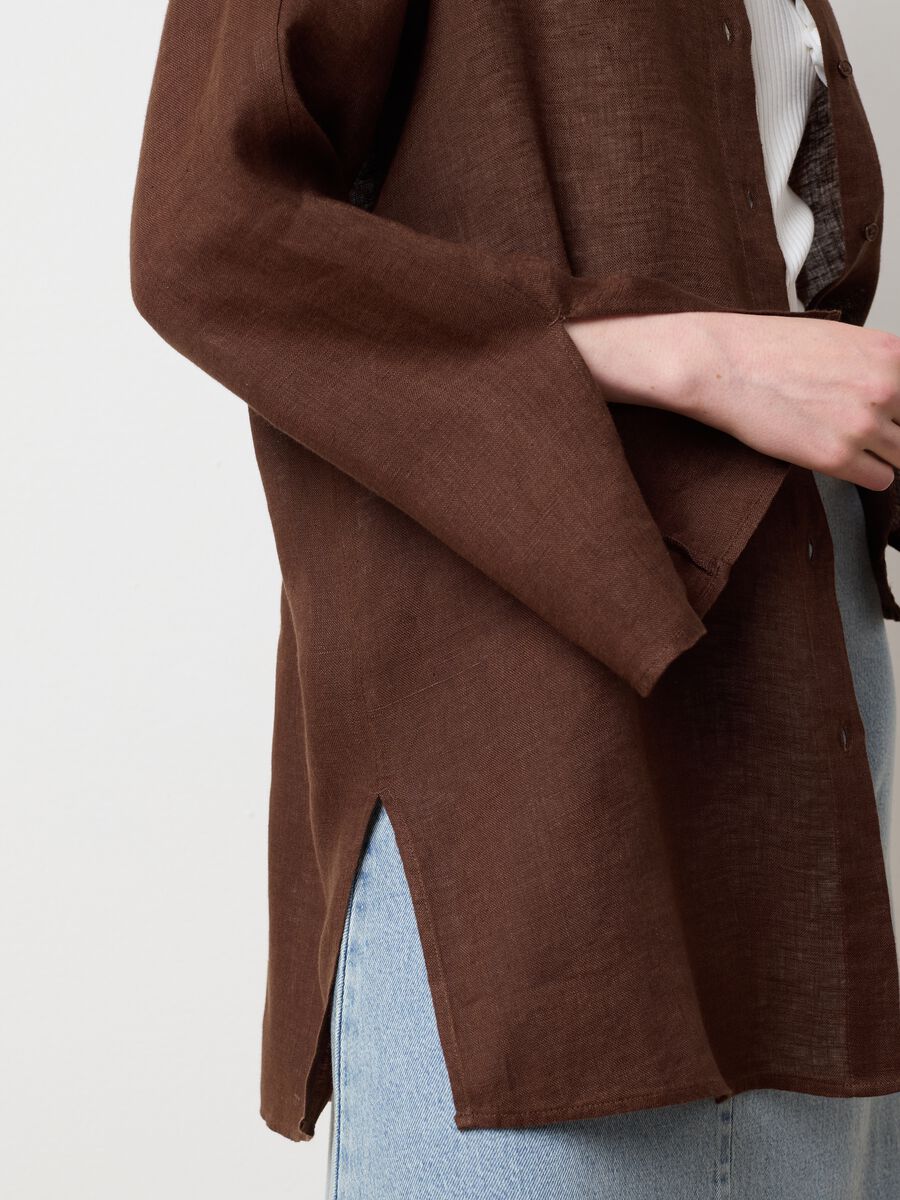 Women's long brown linen oversized shirt_2