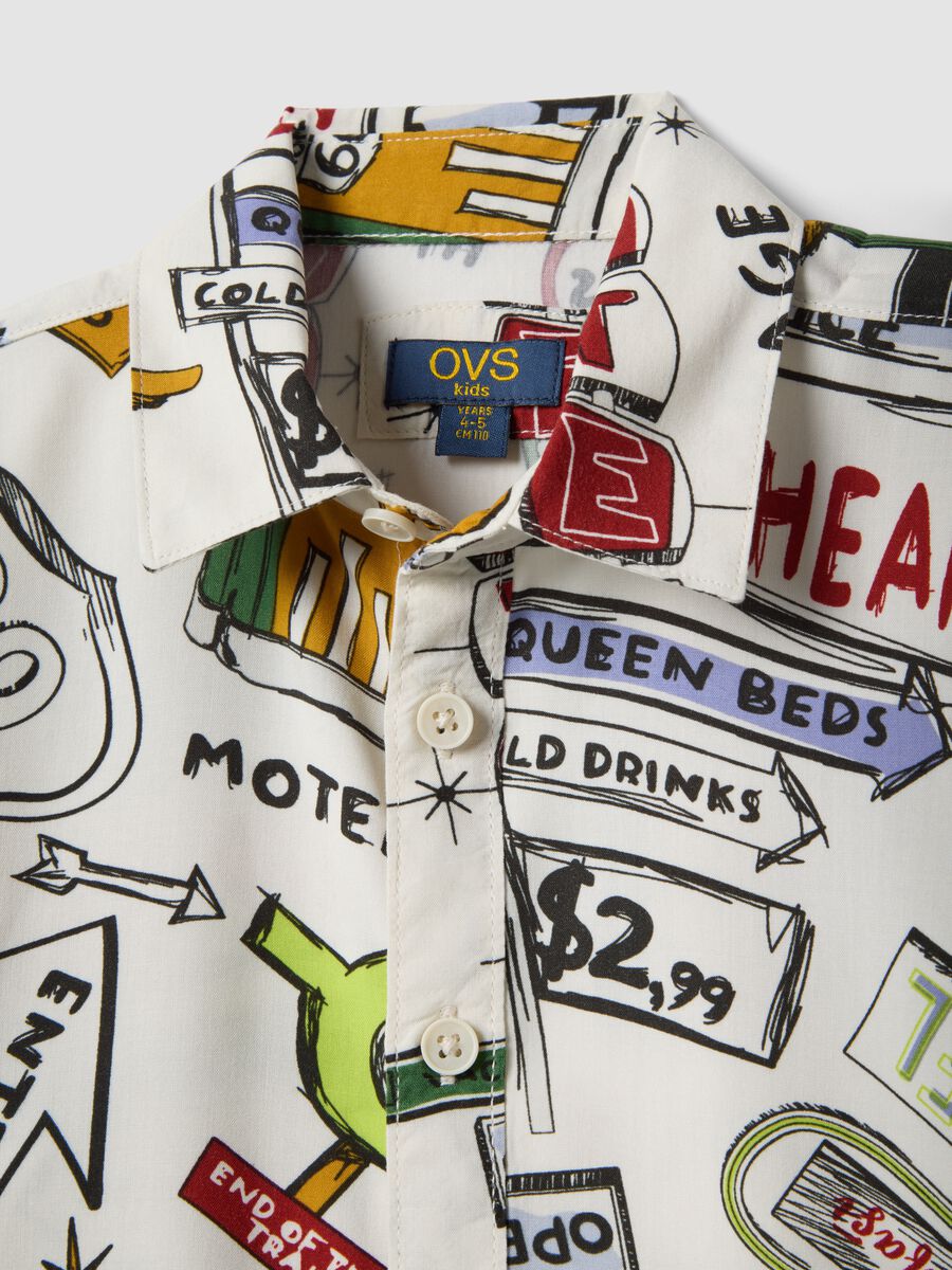 Camicia in pura viscosa multicolor da bambino regular fit con stampe_2