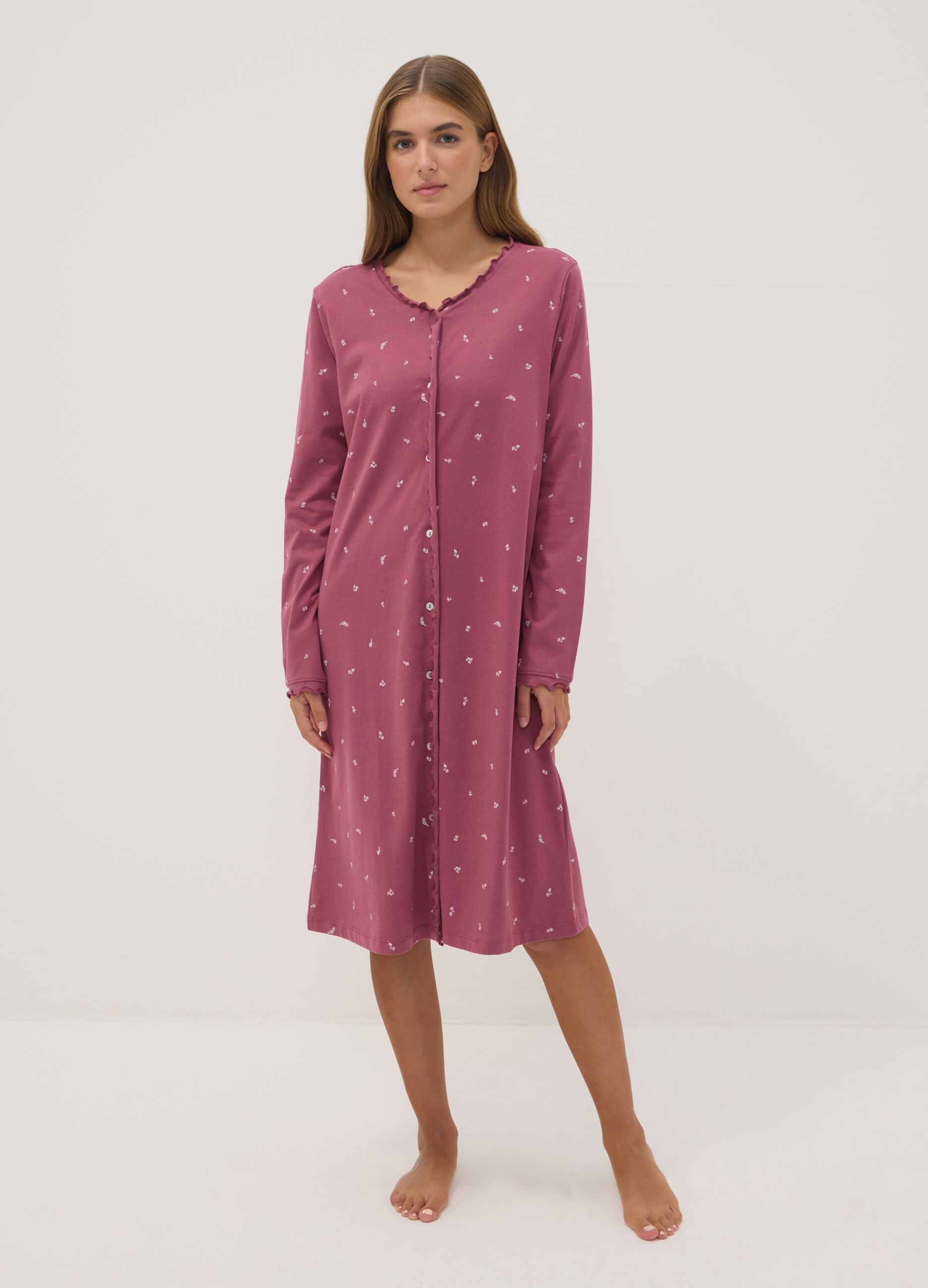 Purple organic cotton nightdress with crew neck