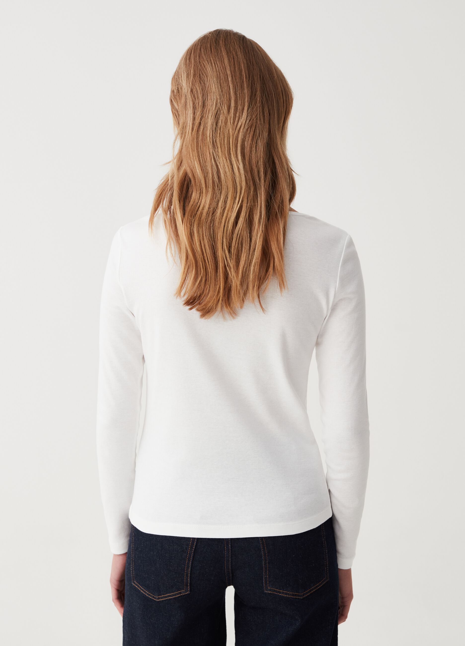 T shirt scollo rotondo con profilo in strass da Donna OVS