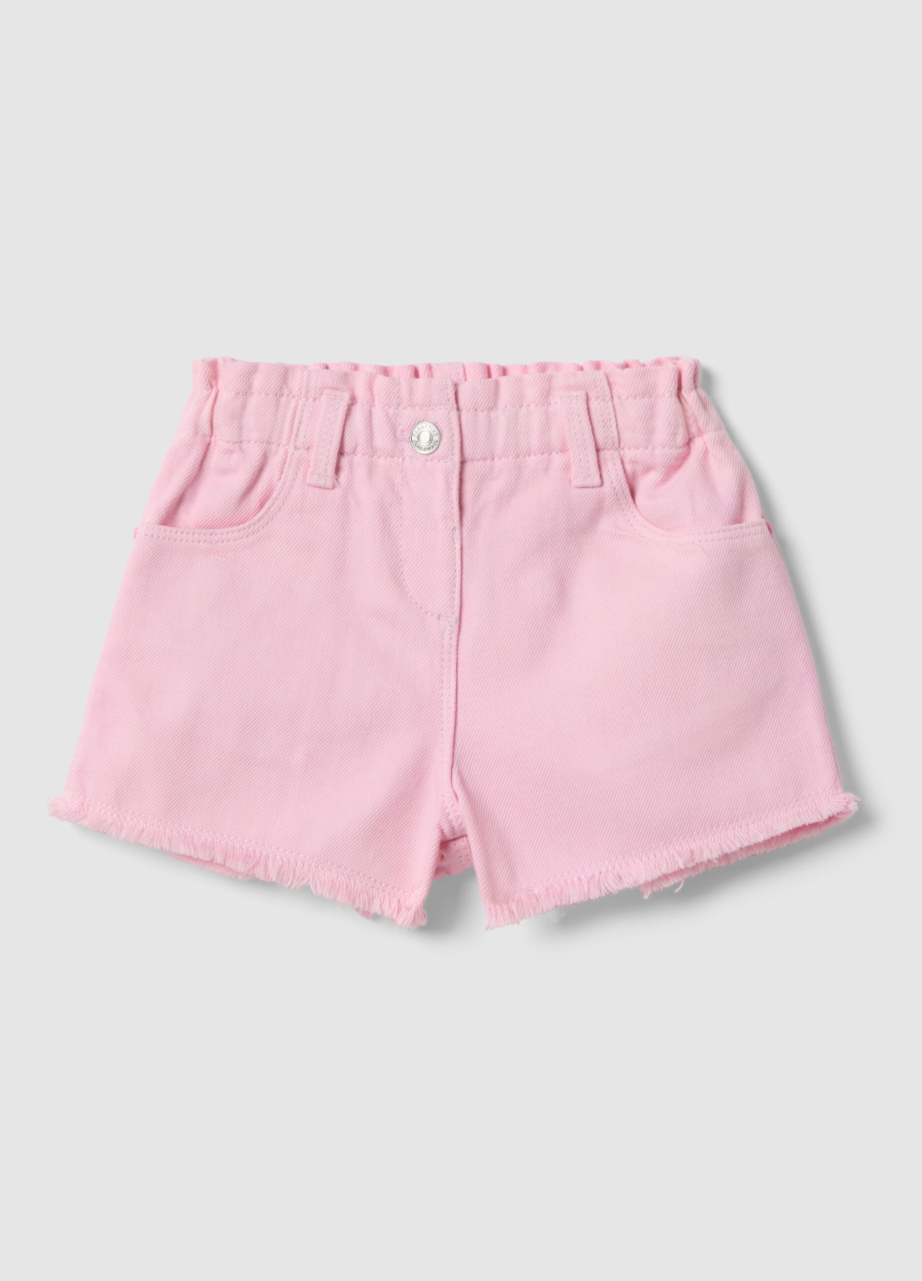 Short in puro cotone rosa da bimba regular fit con frange