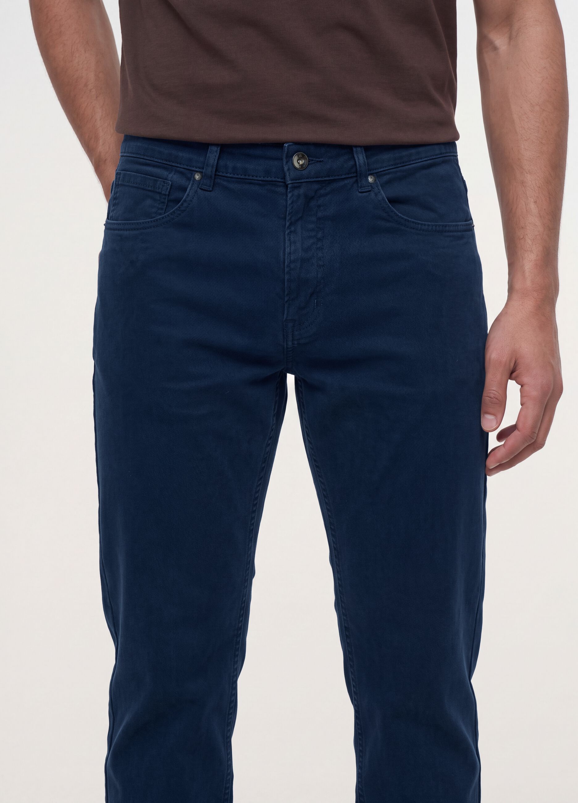 Blue regular-fit stretch cotton twill trousers