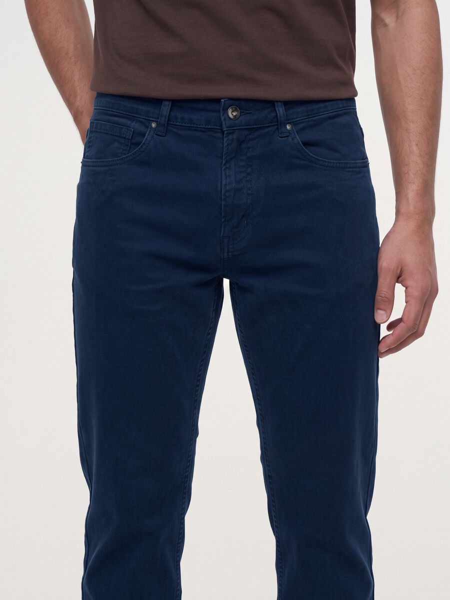 Blue regular-fit stretch cotton twill trousers_2