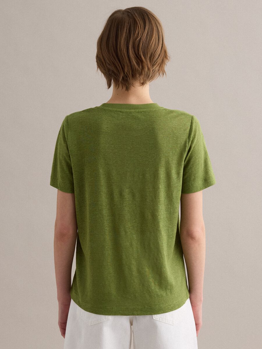 Green pure linen short-sleeve T-shirt, regular fit_3