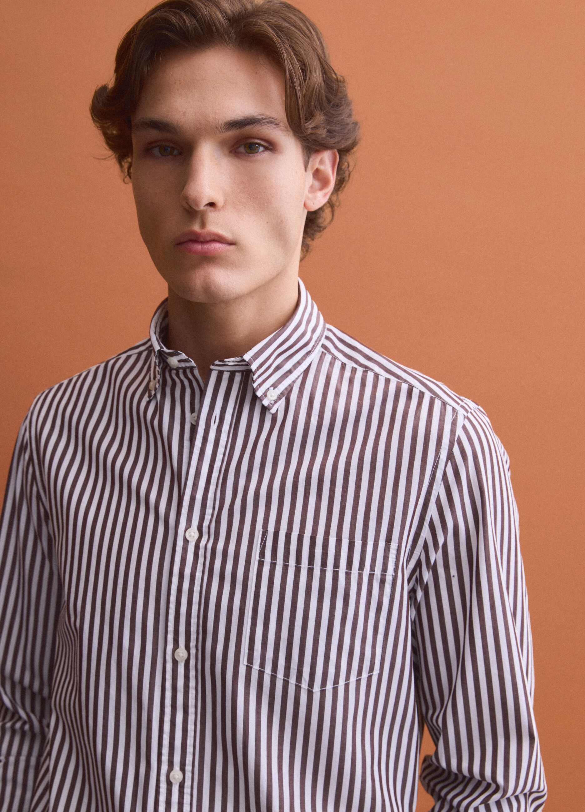 Camicia bianca in popeline di puro cotone a righe regular fit