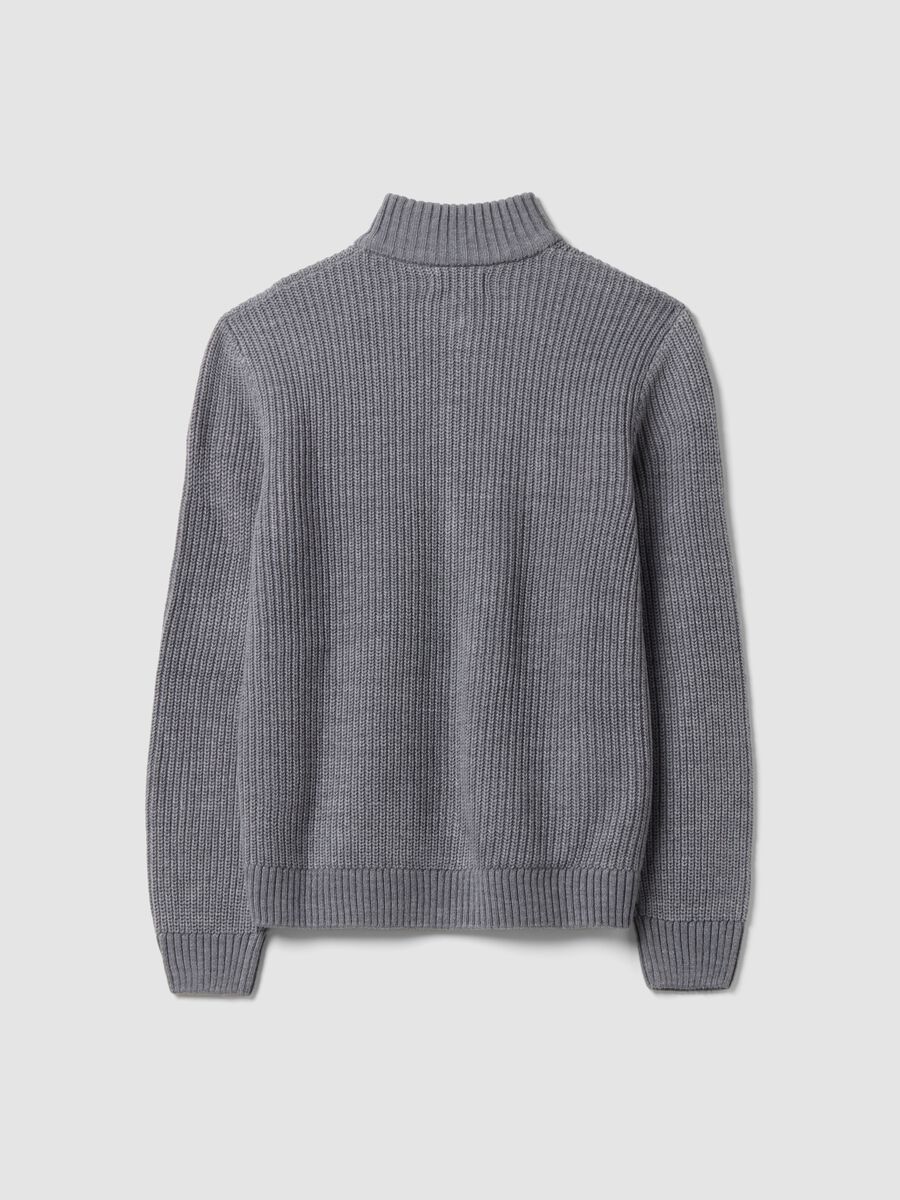 Grey rib-knit cardigan with collar and zip, regular fit_2