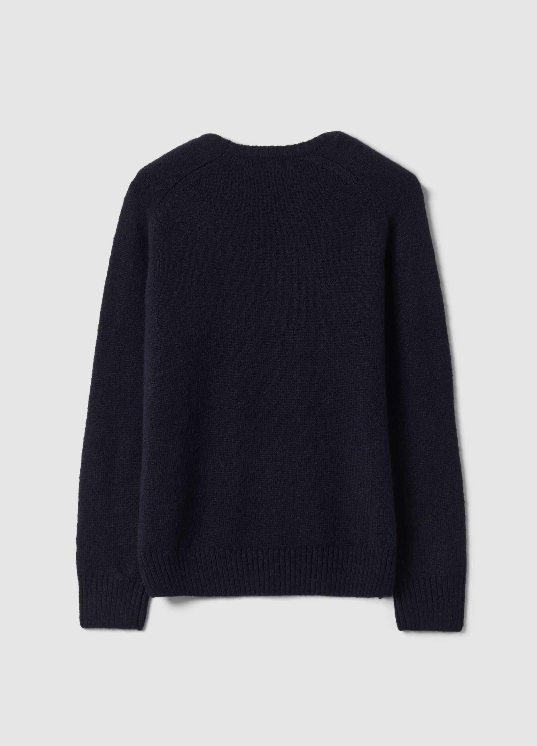Blue stretch wool crew-neck jumper with print