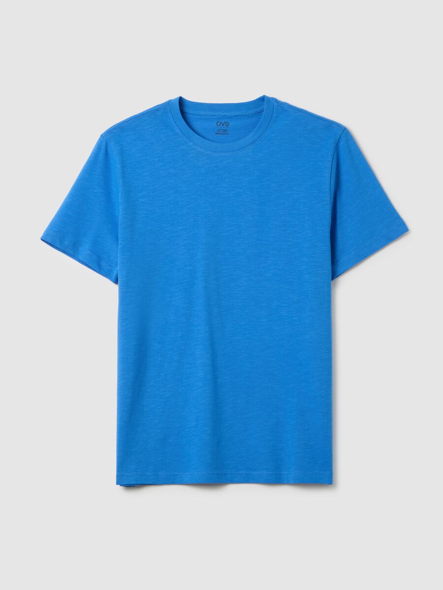 T-shirt da uomo in puro cotone blu regular fit_0