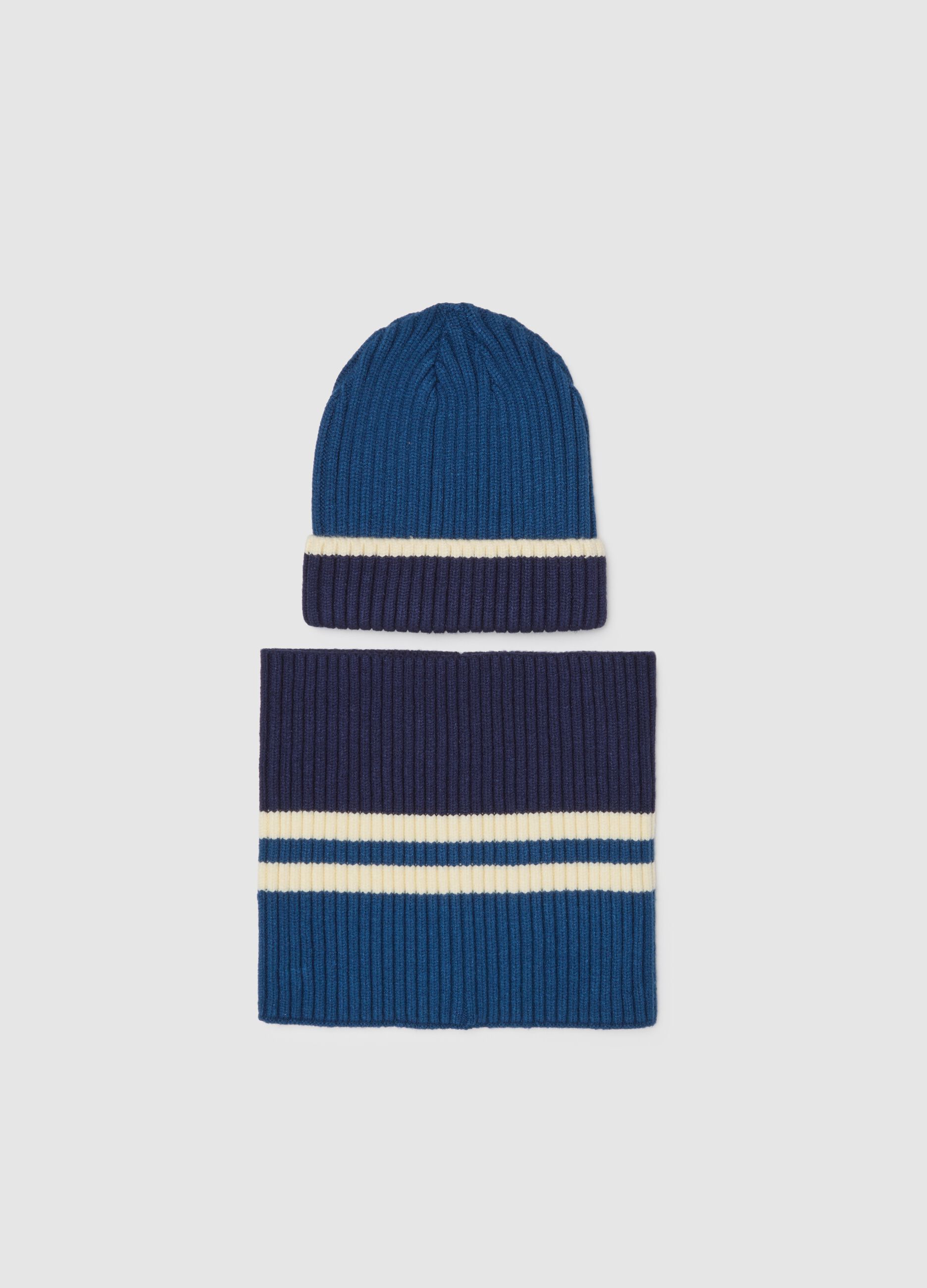 Striped Blue Hat and Scarf Set for Children