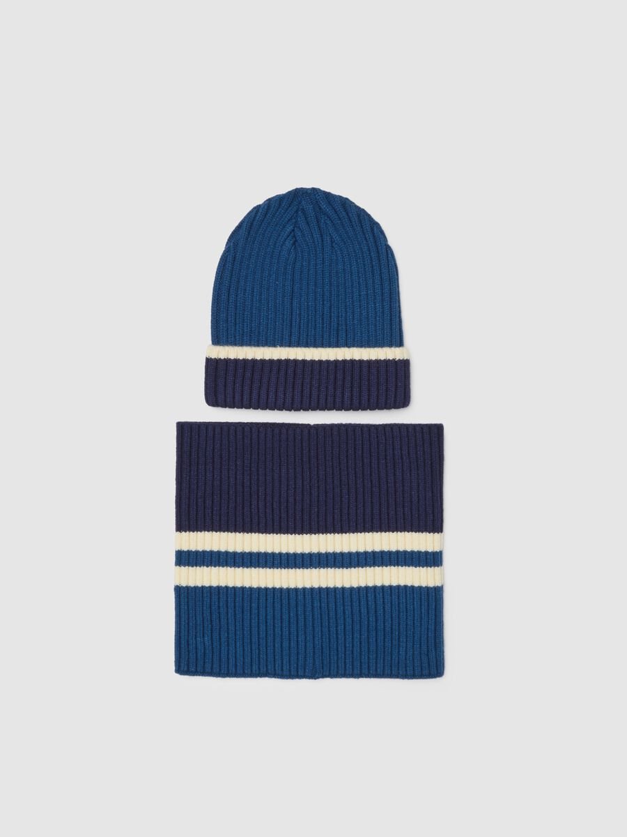 Striped Blue Hat and Scarf Set for Children_0