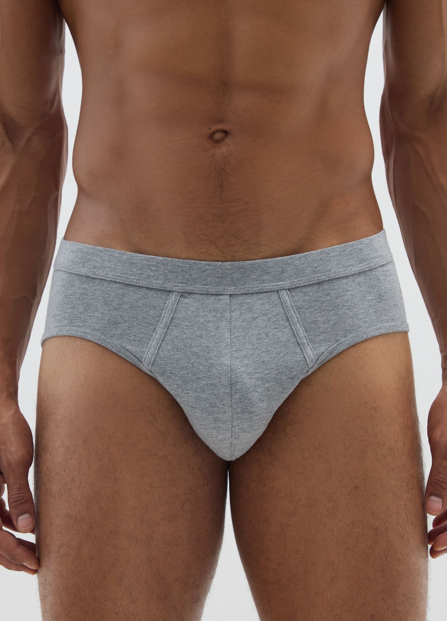 Twin-pack elastic cotton grey briefs
