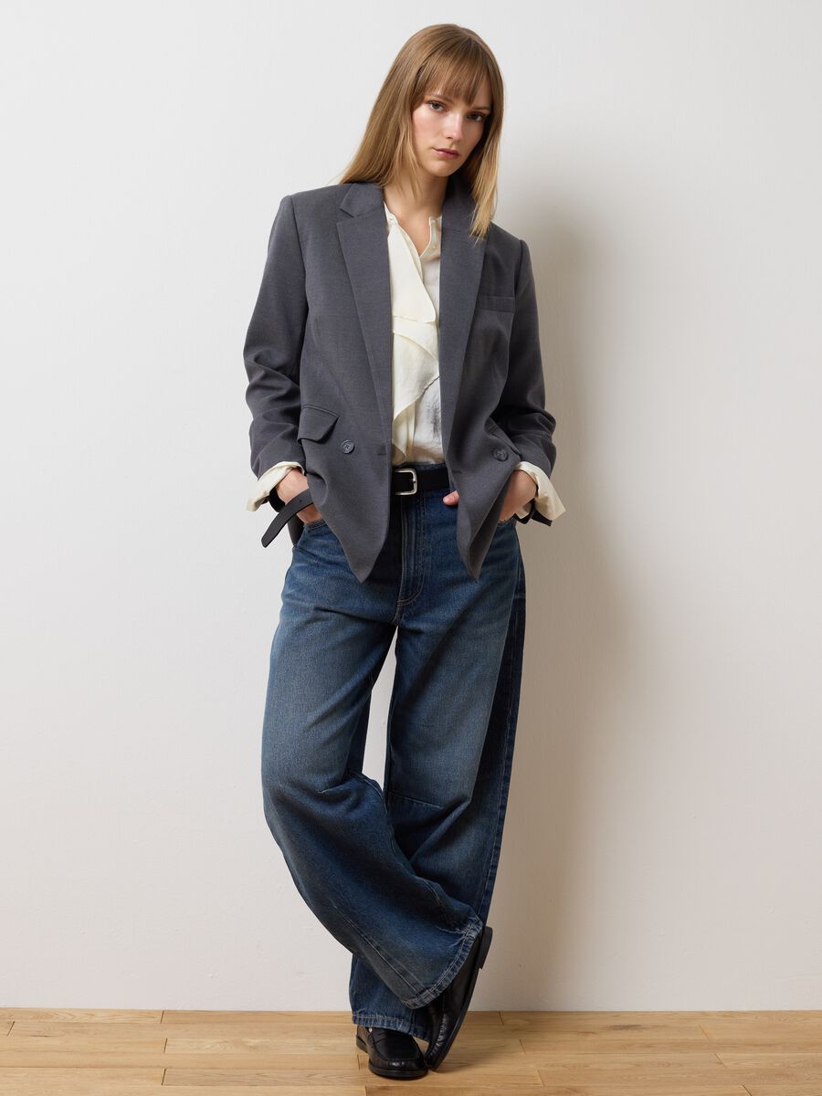Grey Stretch Fabric Blazer Regular Fit_1