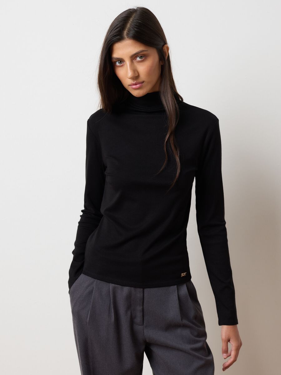 Black long-sleeve shirt in stretchy Lyocell_0
