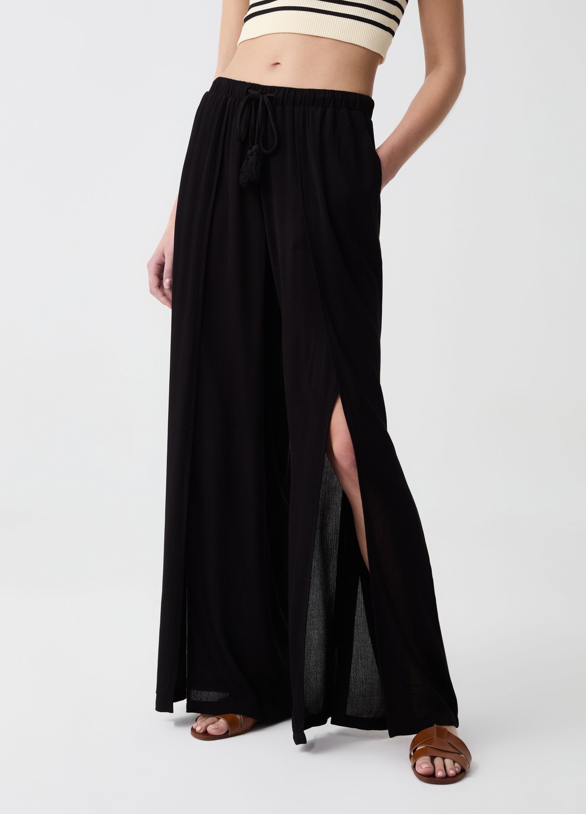Wide-leg palazzo trousers with slits