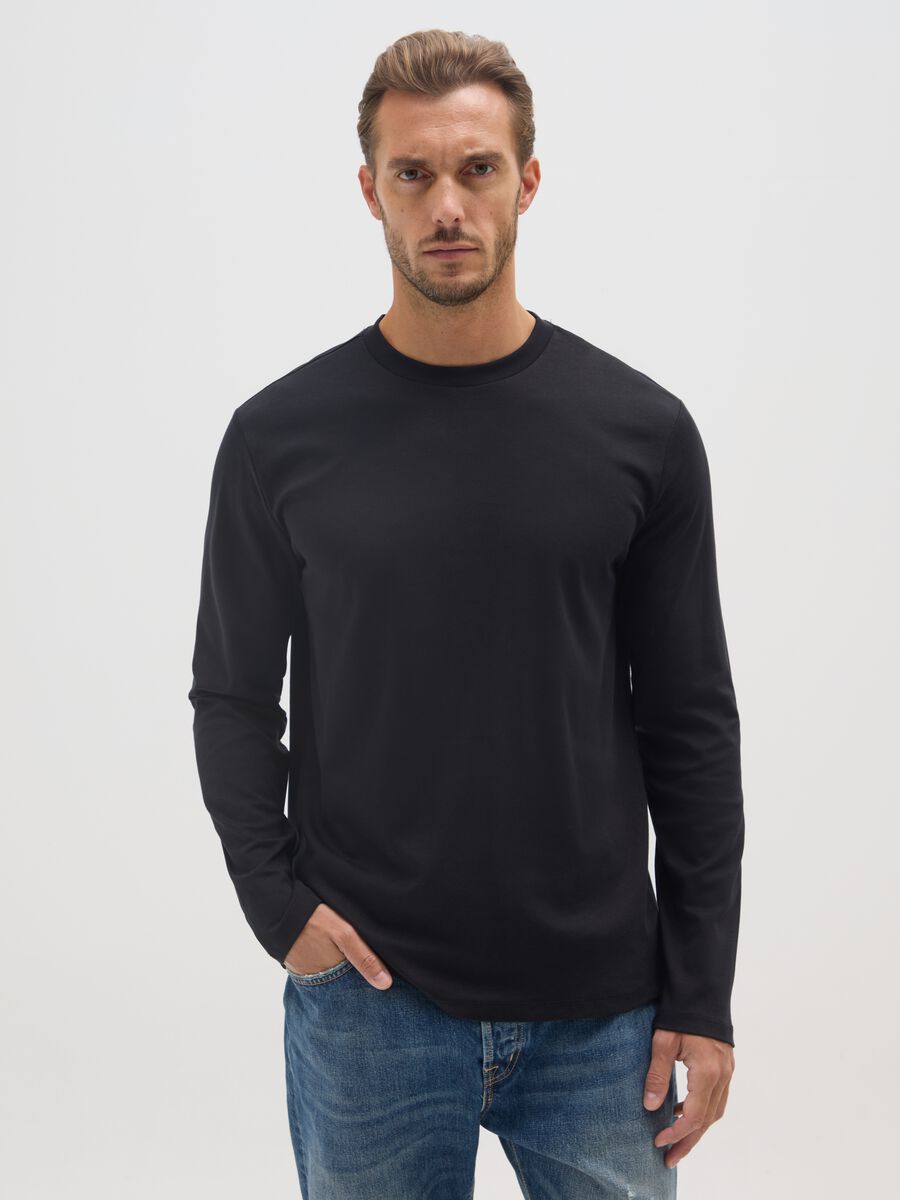 Maglia in puro cotone nera regular fit_0