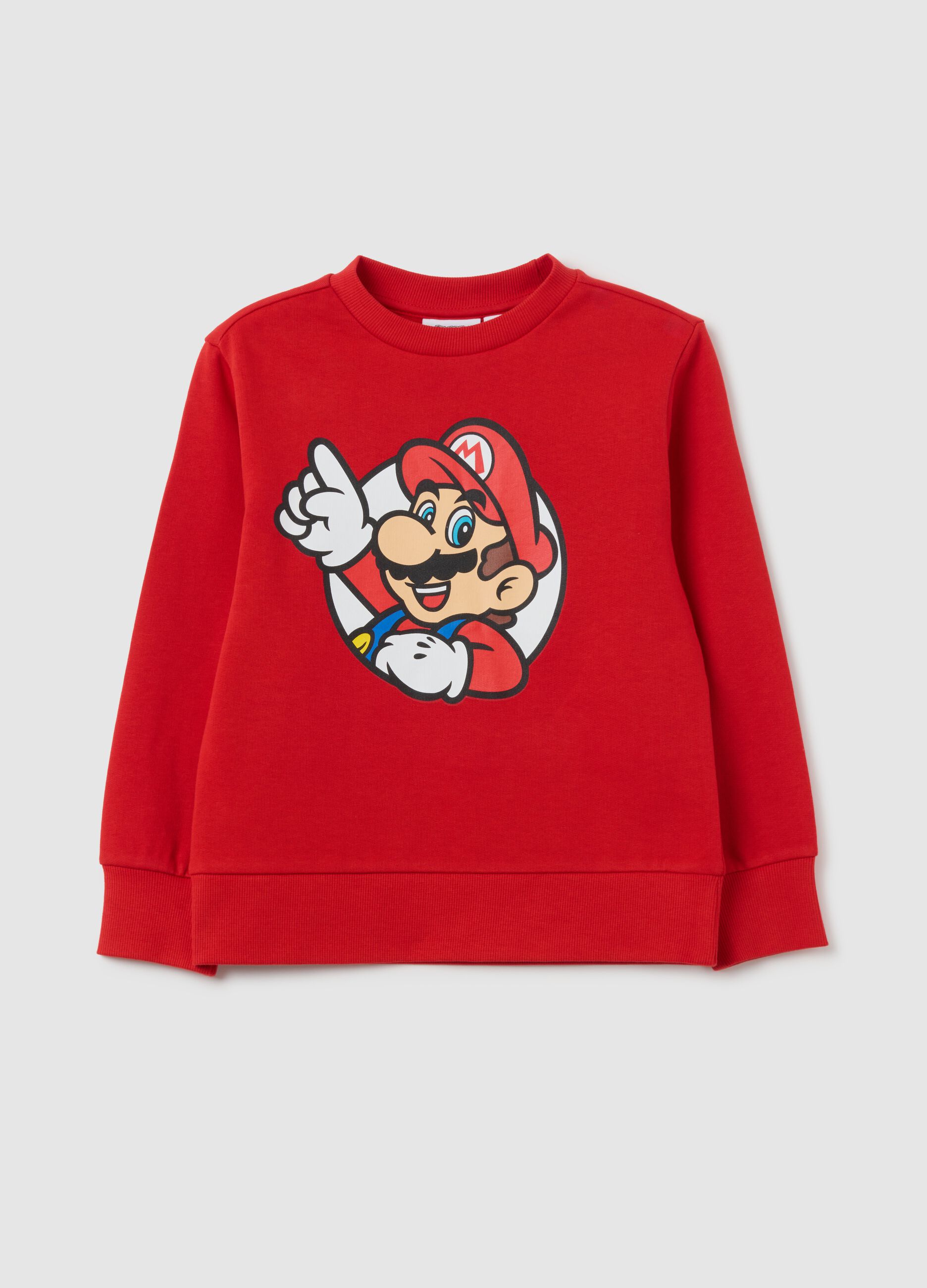 Children's pure cotton red sweatshirt with Super Mario print