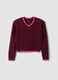Red pure cotton cable-knit V-neck jumper for girls_3