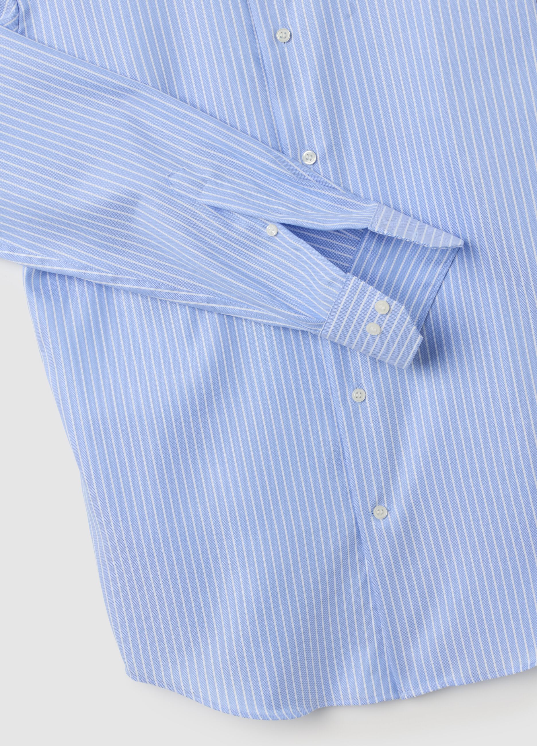 Slim fit pure cotton white and blue striped shirt
