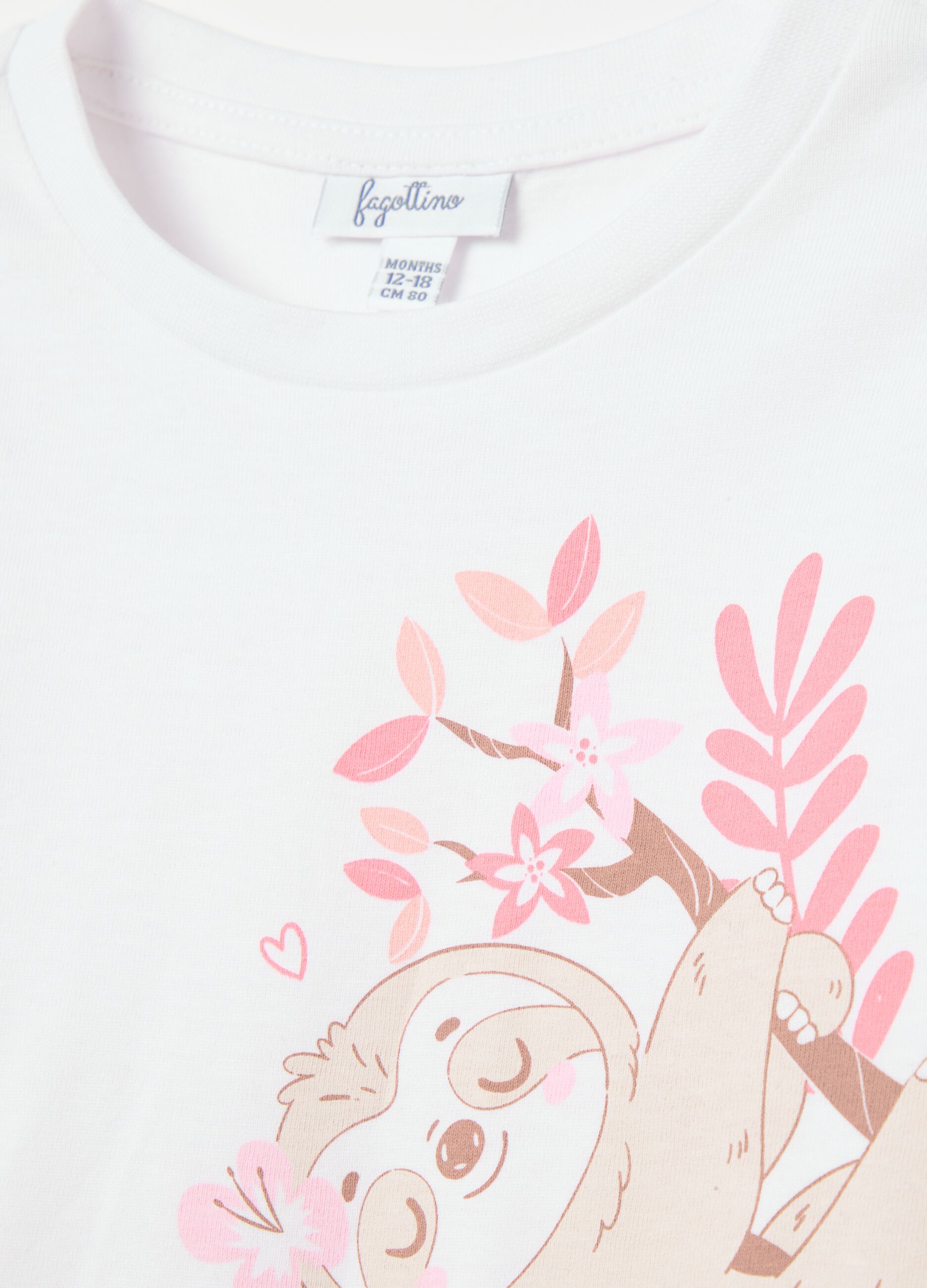 Two-pack white and pink T-shirts in cotton with print and embroidery