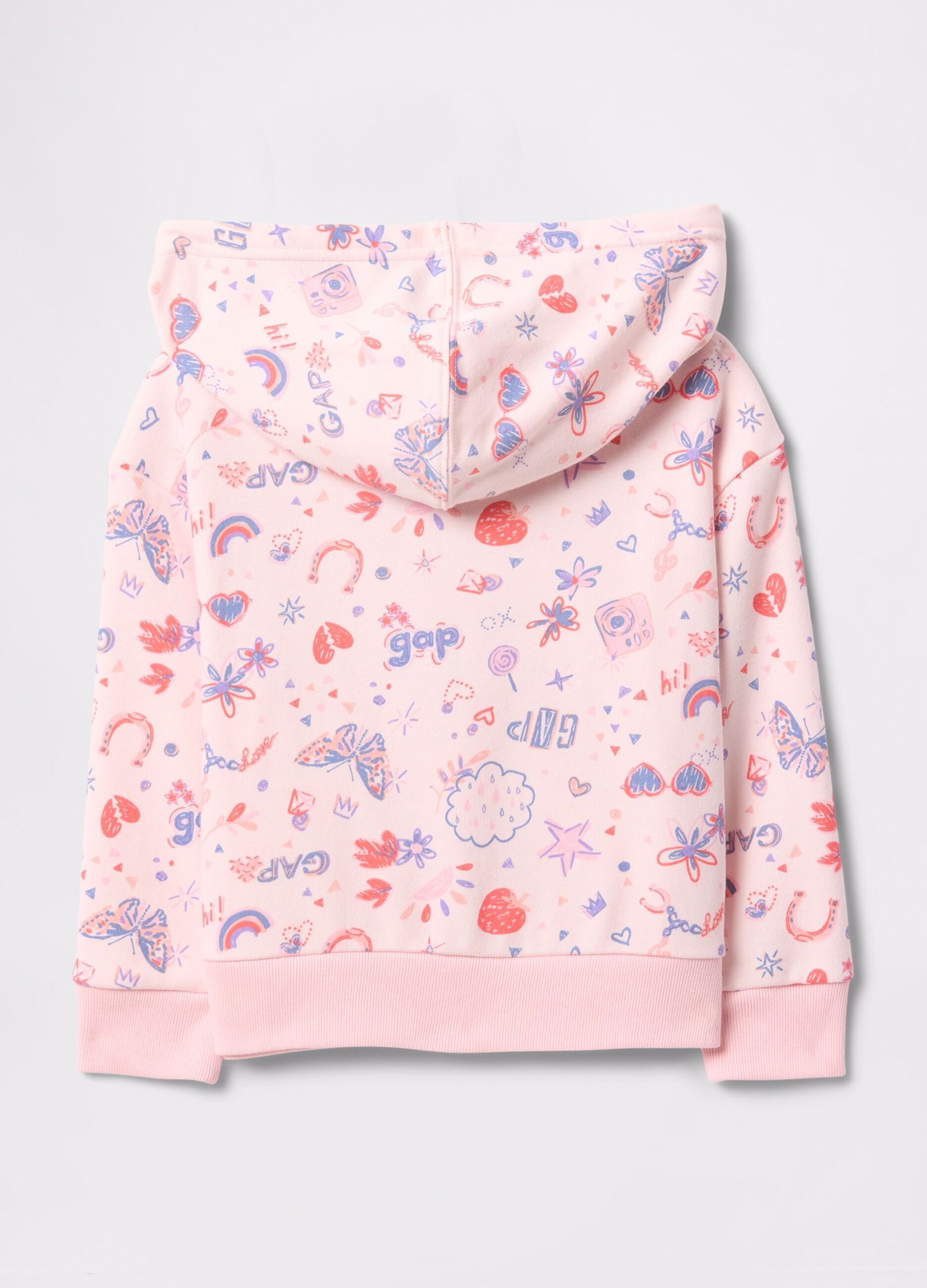 Pink full-zip sweatshirt with hood and all-over print