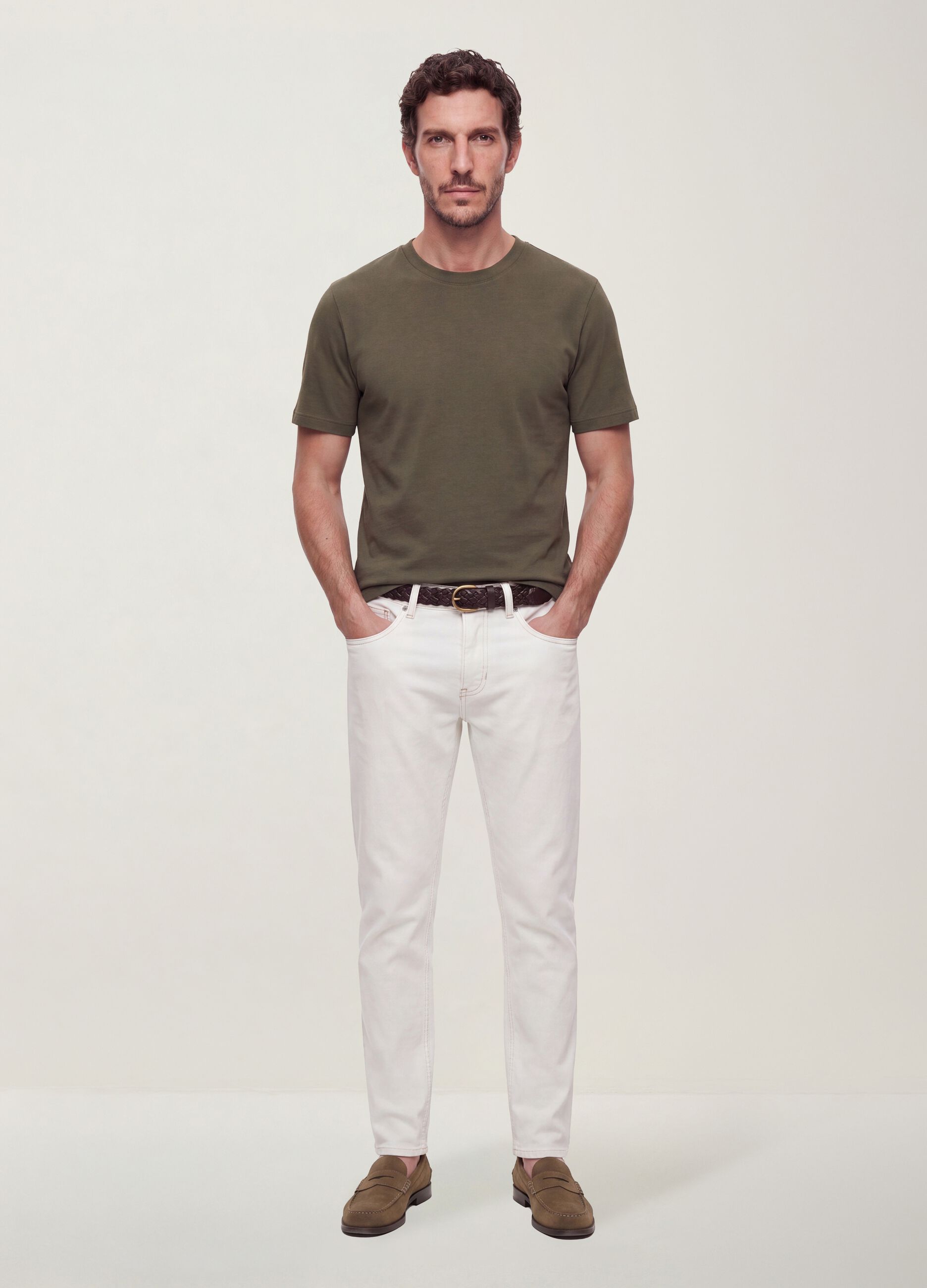 Green pure cotton short-sleeve regular-fit T-shirt