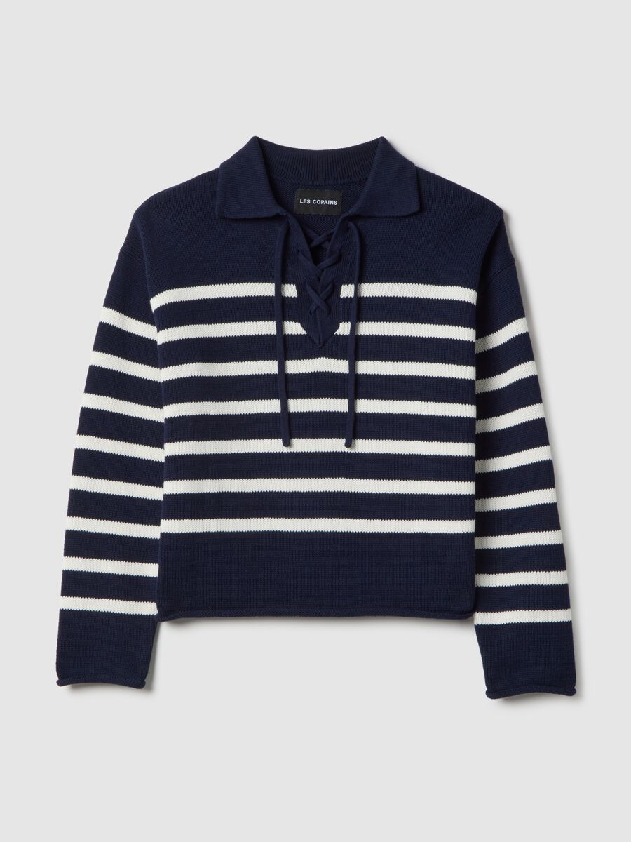 Multi-coloured striped pure cotton sweater, regular fit, deep V_4