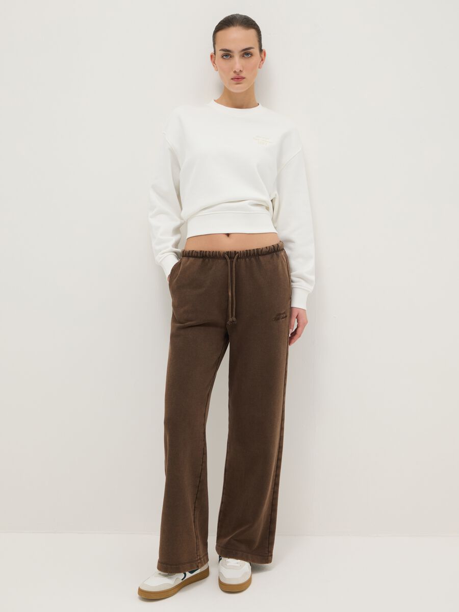 White crewneck sweatshirt in cotton blend regular fit with writing_1