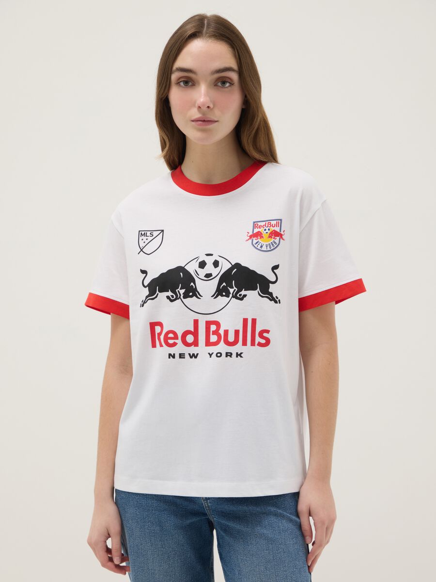 T-shirt in cotone elasticizzato multicolor regular fit con stampa Red Bulls_0