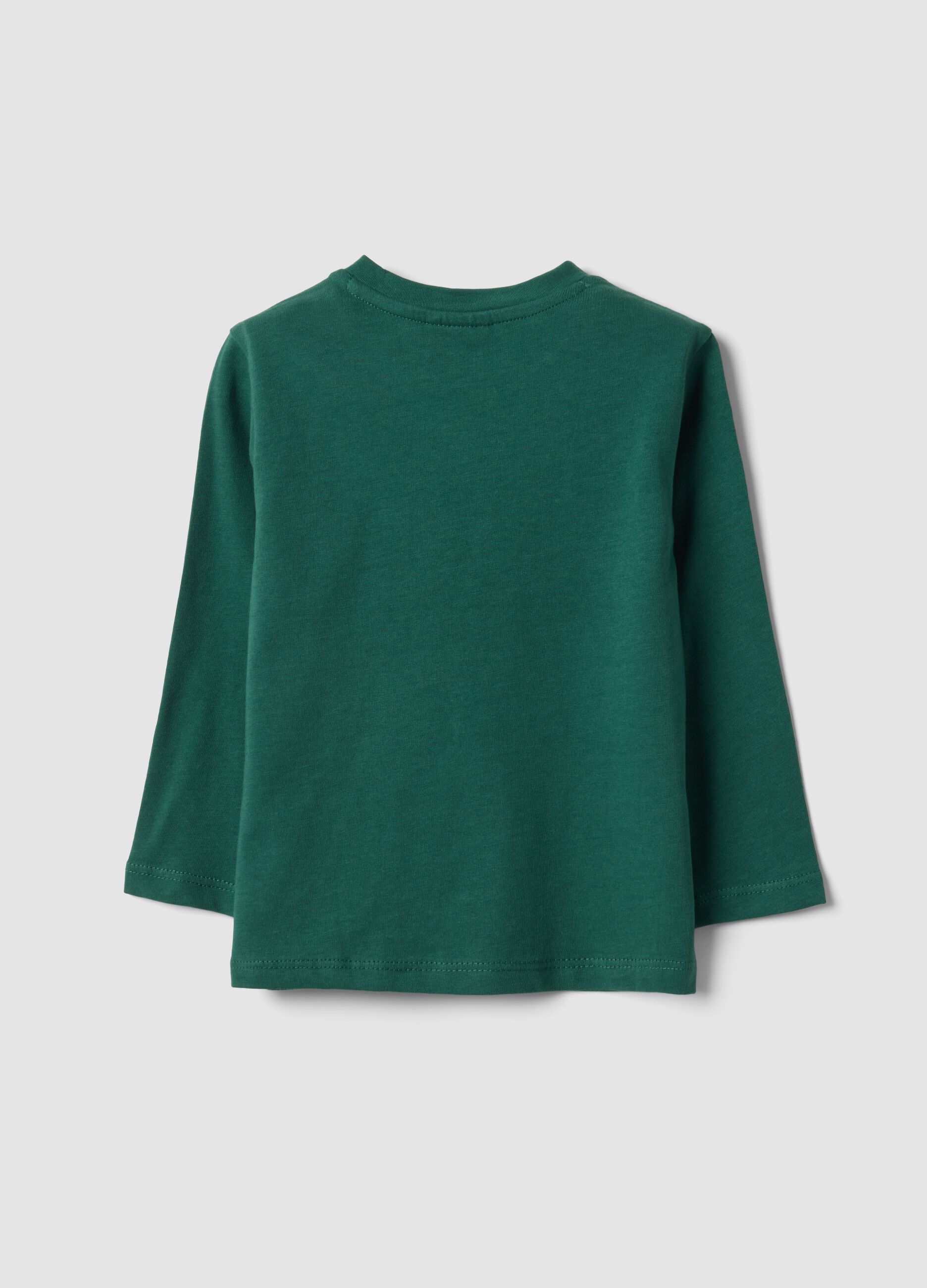 T-shirt verde in puro cotone organico con stampa cagnolino per bimbo