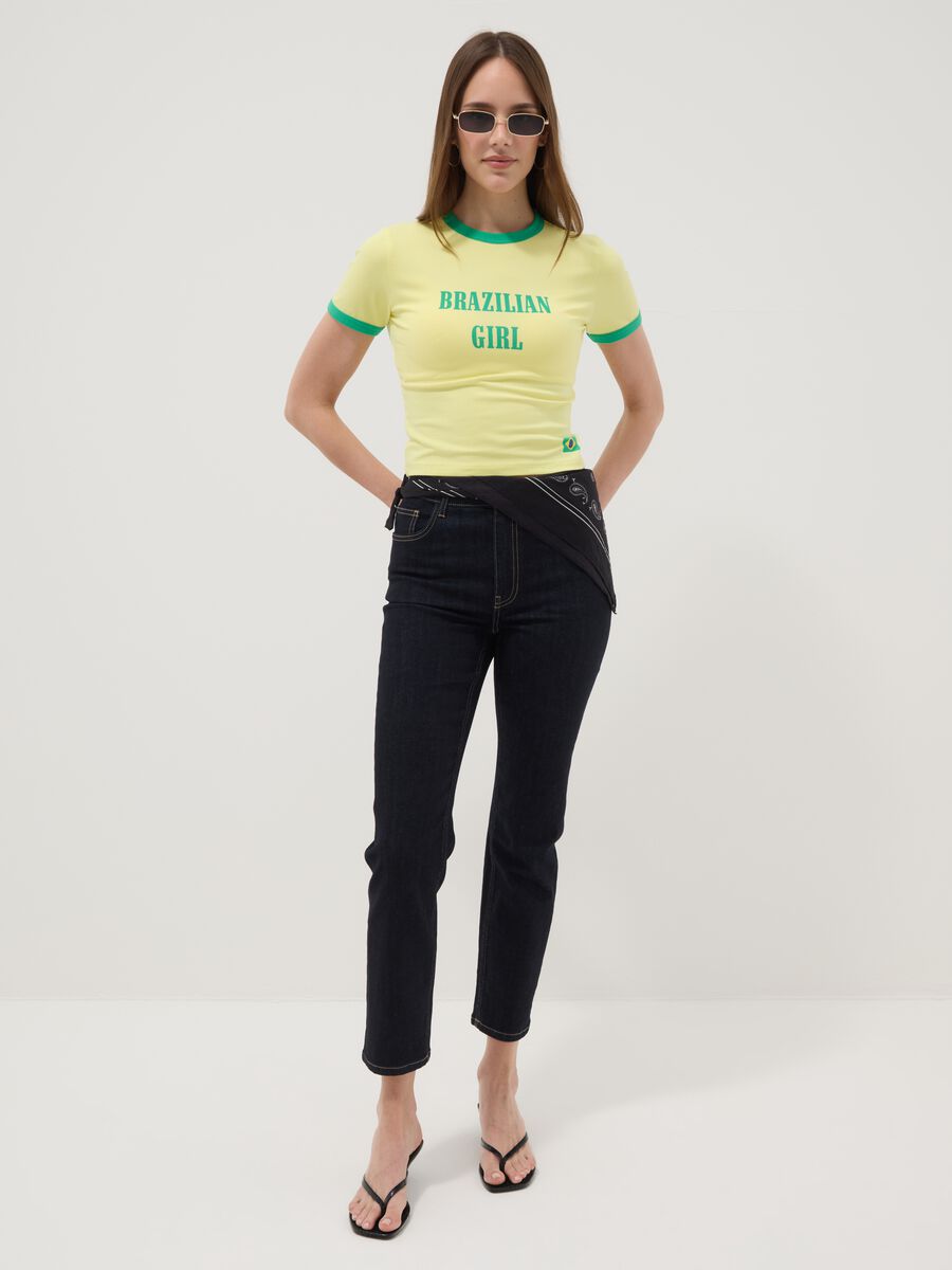 Tank top in cotone elasticizzato giallo regular fit con stampa Brasile_2