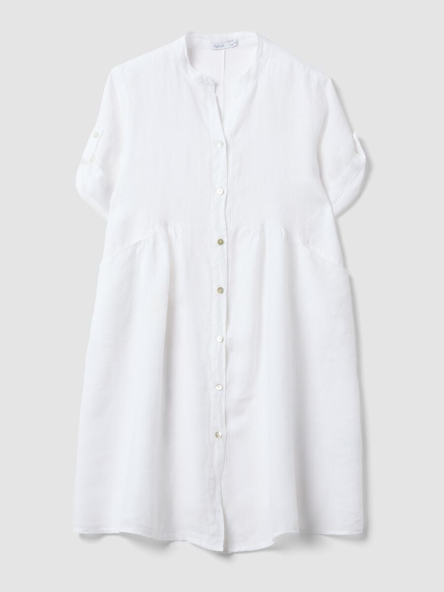 White pure linen dress with Mandarin collar, regular fit_4