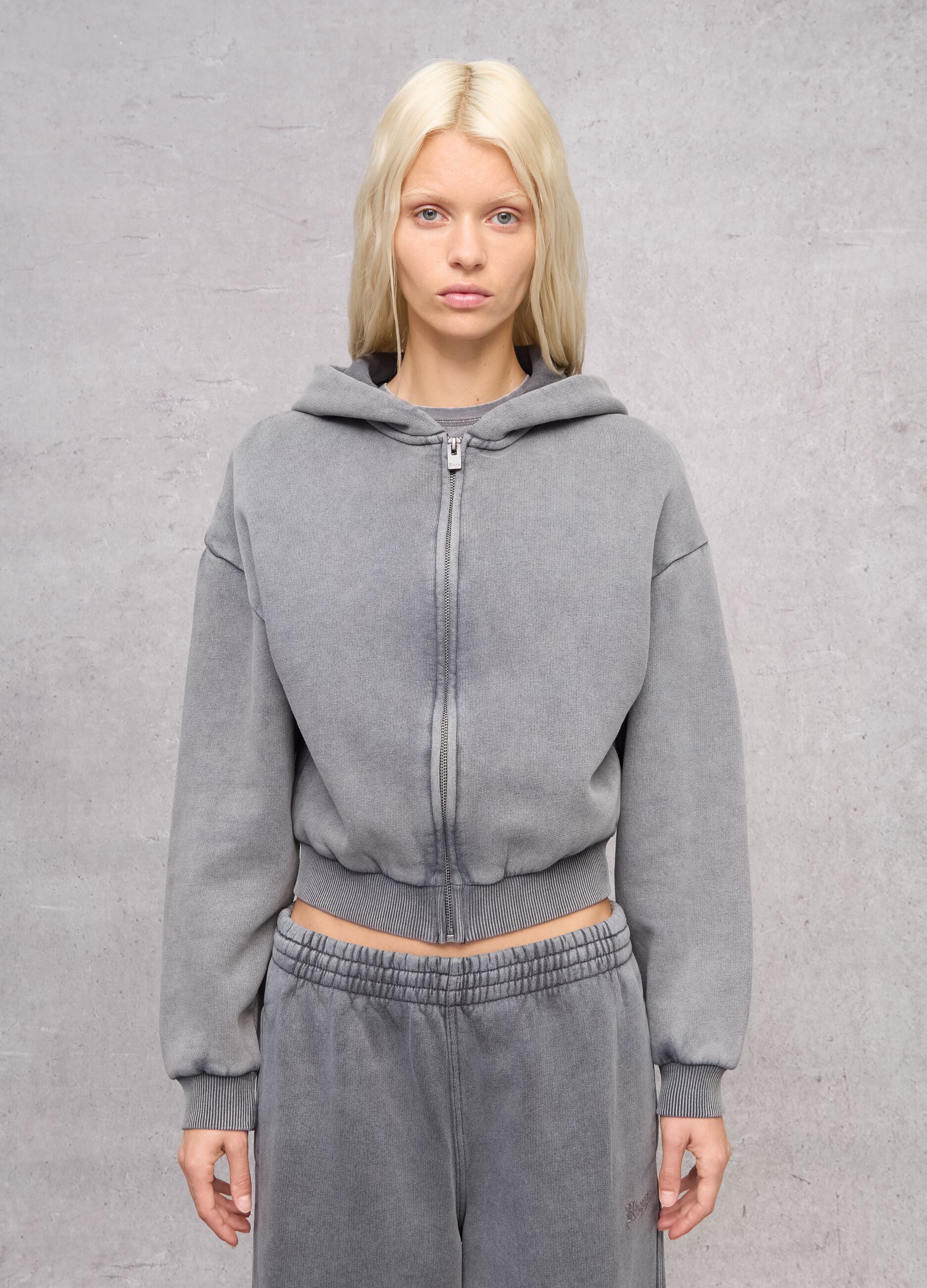 Vintage Grey Full-Zip Hoodie