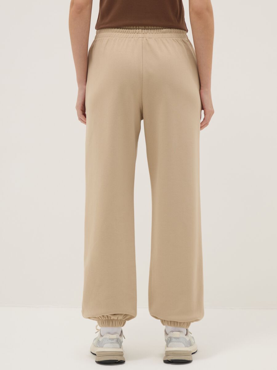 Beige cotton blend regular fit jogger trousers_2