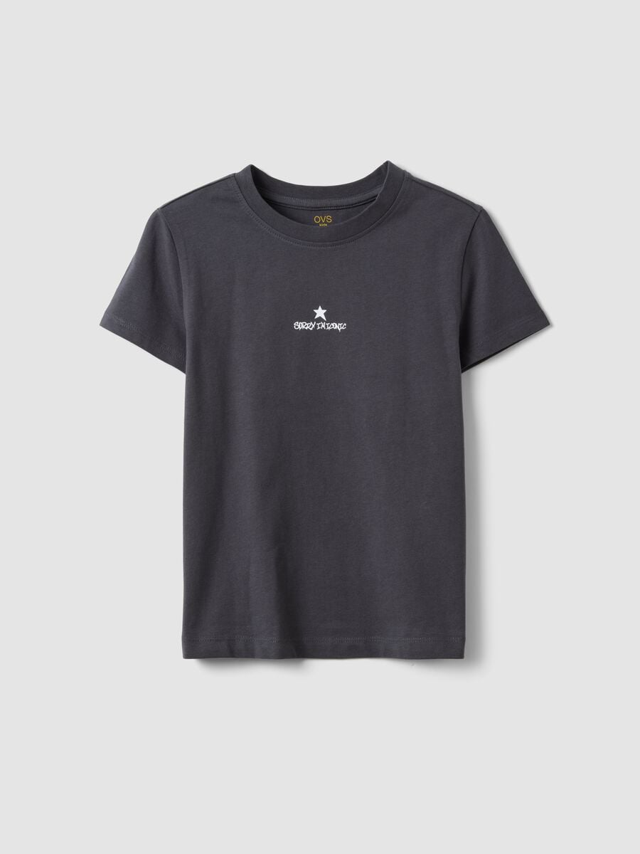 T-shirt grigia in puro cotone organico con grafica fronte e retro per ragazza_0
